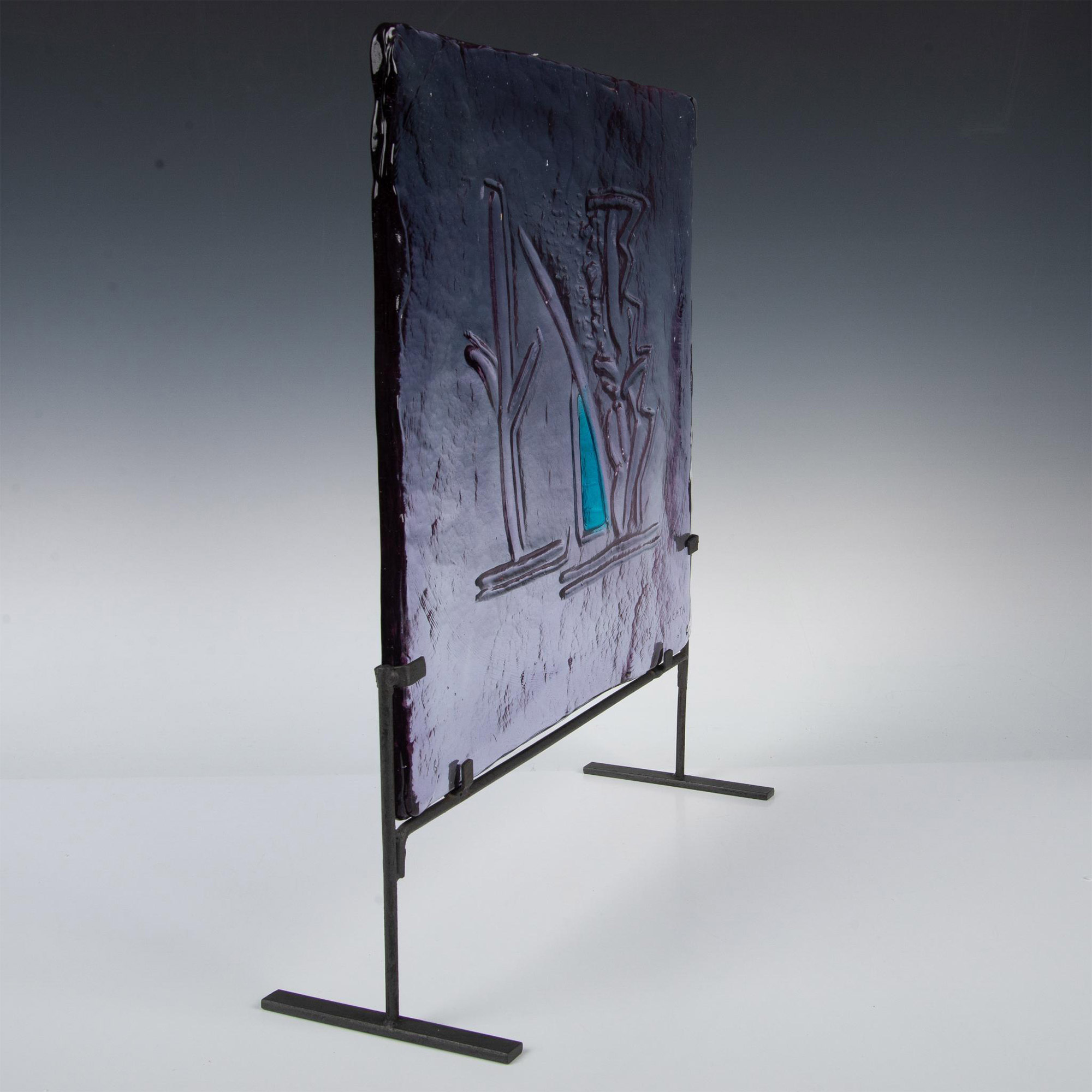 Murano Riccardo Licata Glass Tile Sculpture with Stand - Image 4 of 8