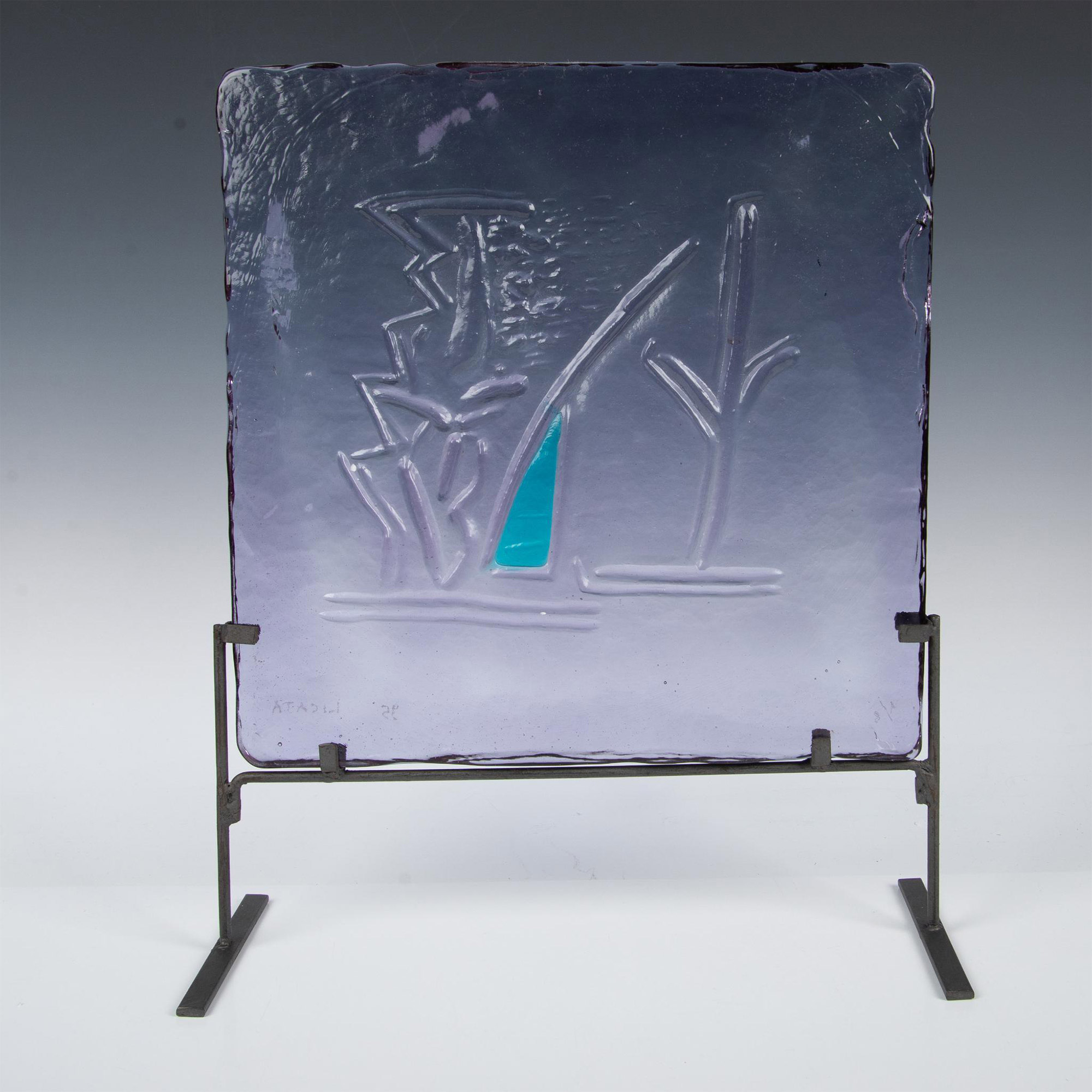 Murano Riccardo Licata Glass Tile Sculpture with Stand - Image 6 of 8