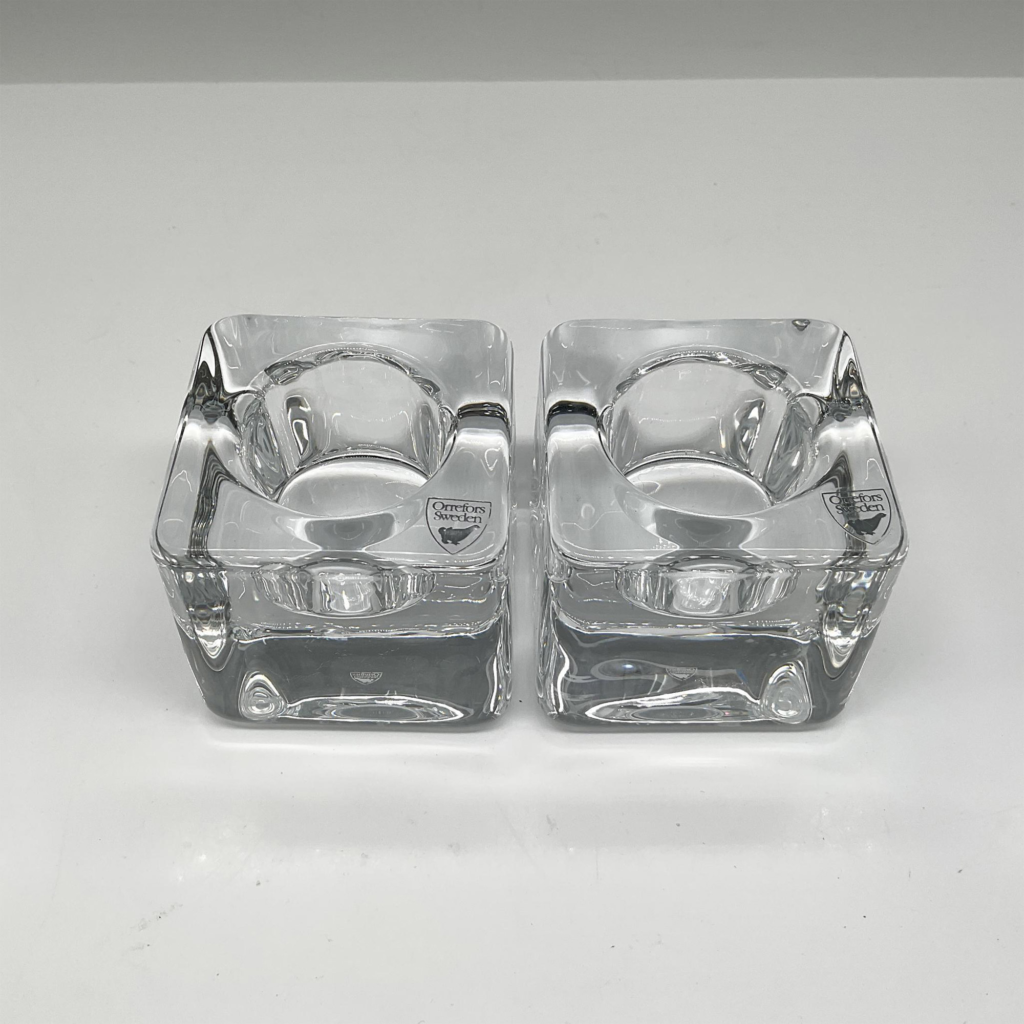 Pair of Orrefors Crystal Nordic Light Ice Cube Votives - Image 2 of 4