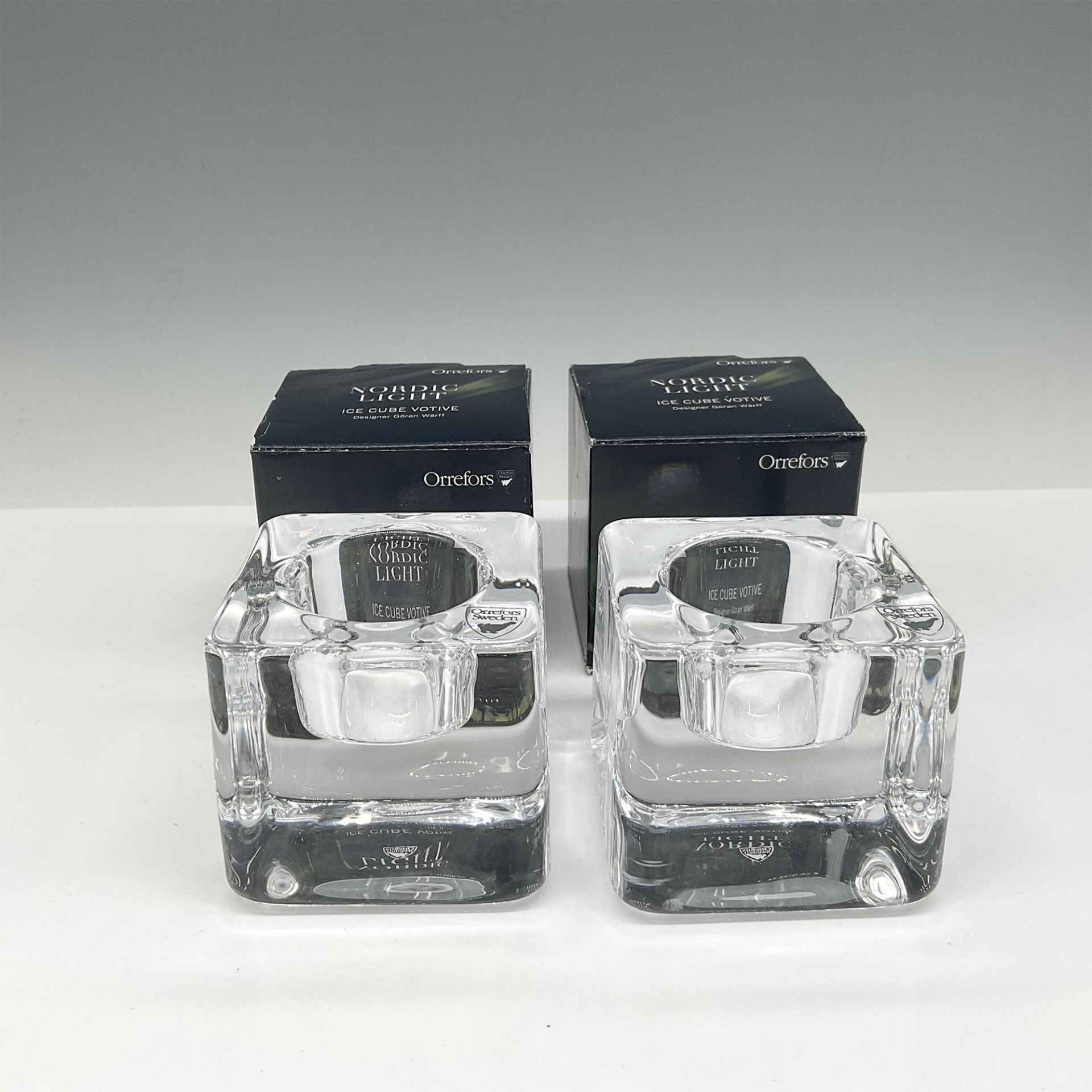 Pair of Orrefors Crystal Nordic Light Ice Cube Votives - Image 4 of 4