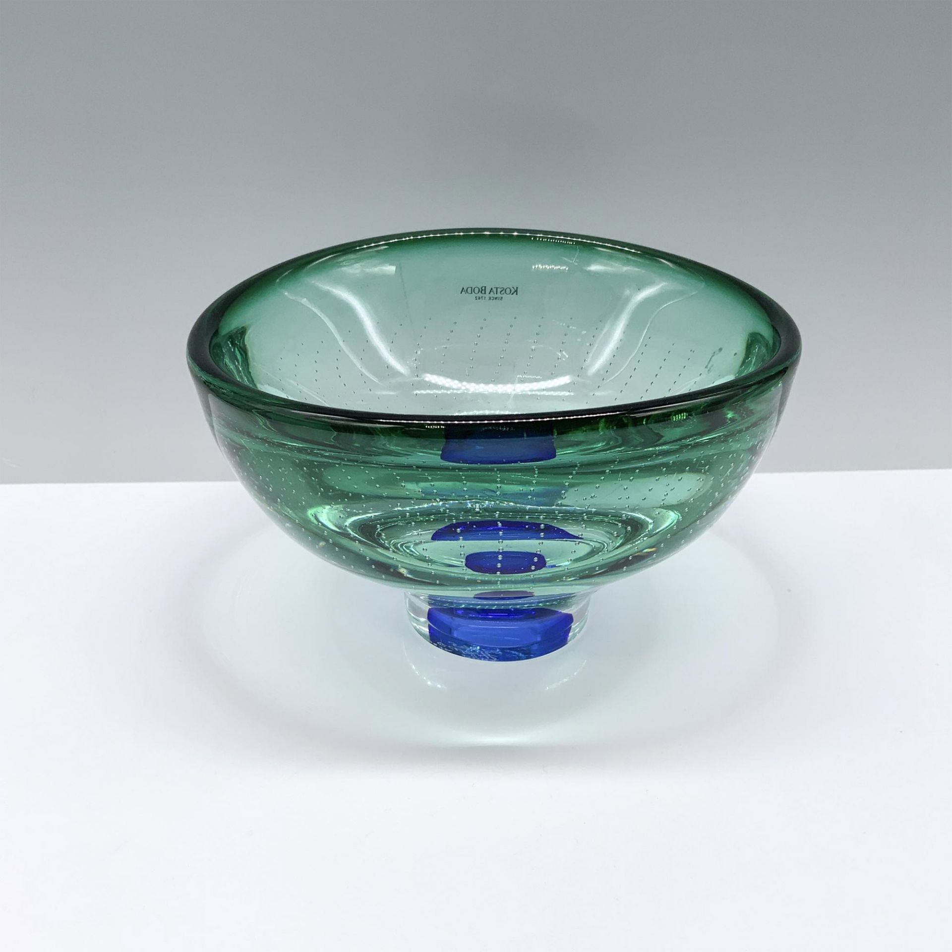 Goran Warff for Kosta Boda Crystal Art Bowl, Teal - Image 2 of 3