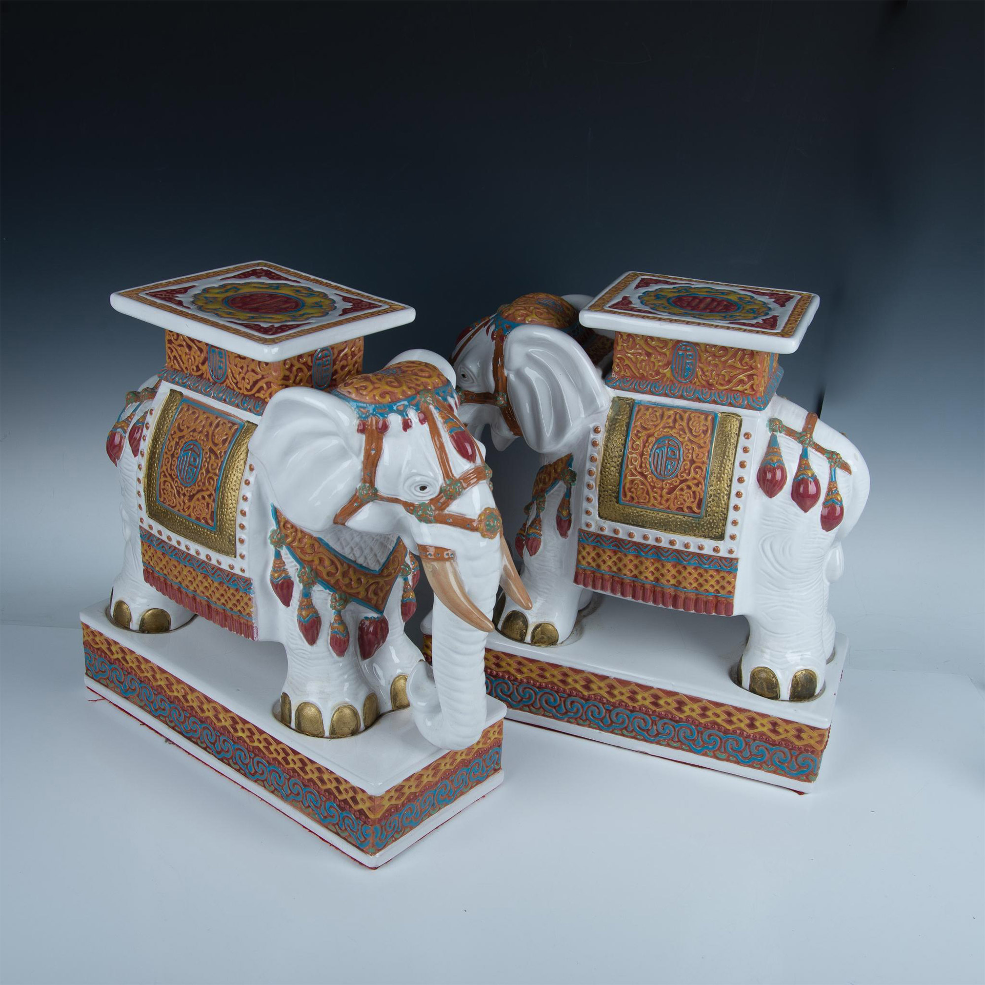 Pair of Vintage Ceramic Indian Elephant Plant Stands - Image 4 of 5