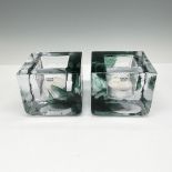 Pair of Kosta Boda Art Glass Brick Votives, Green