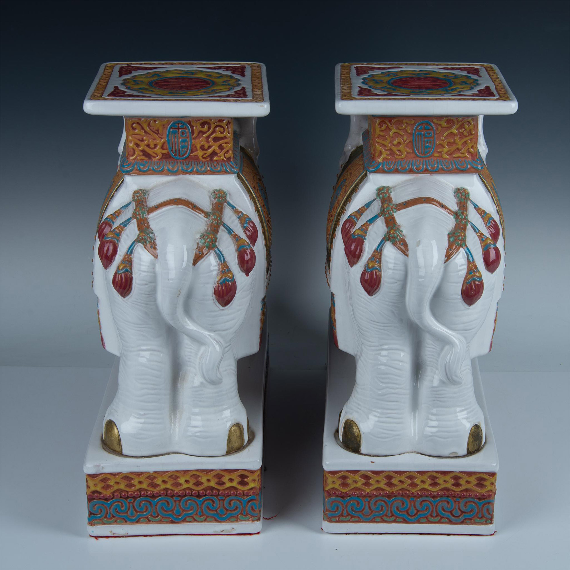 Pair of Vintage Ceramic Indian Elephant Plant Stands - Image 3 of 5