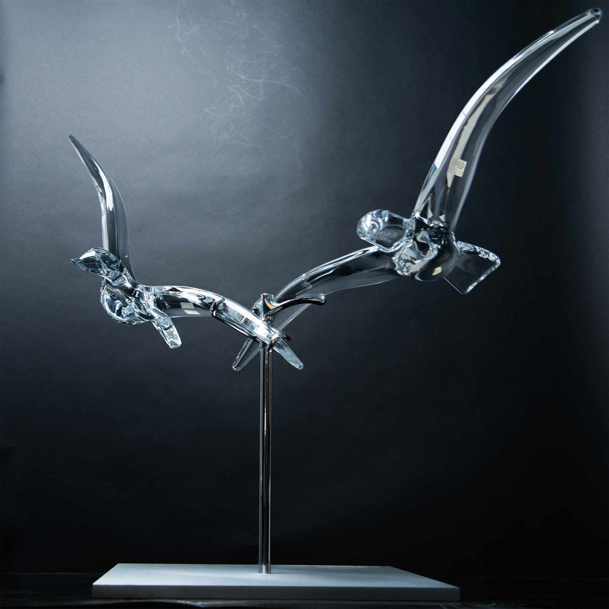 Daum Crystal Sculpture by Claude Lhoste, Birds in Flight