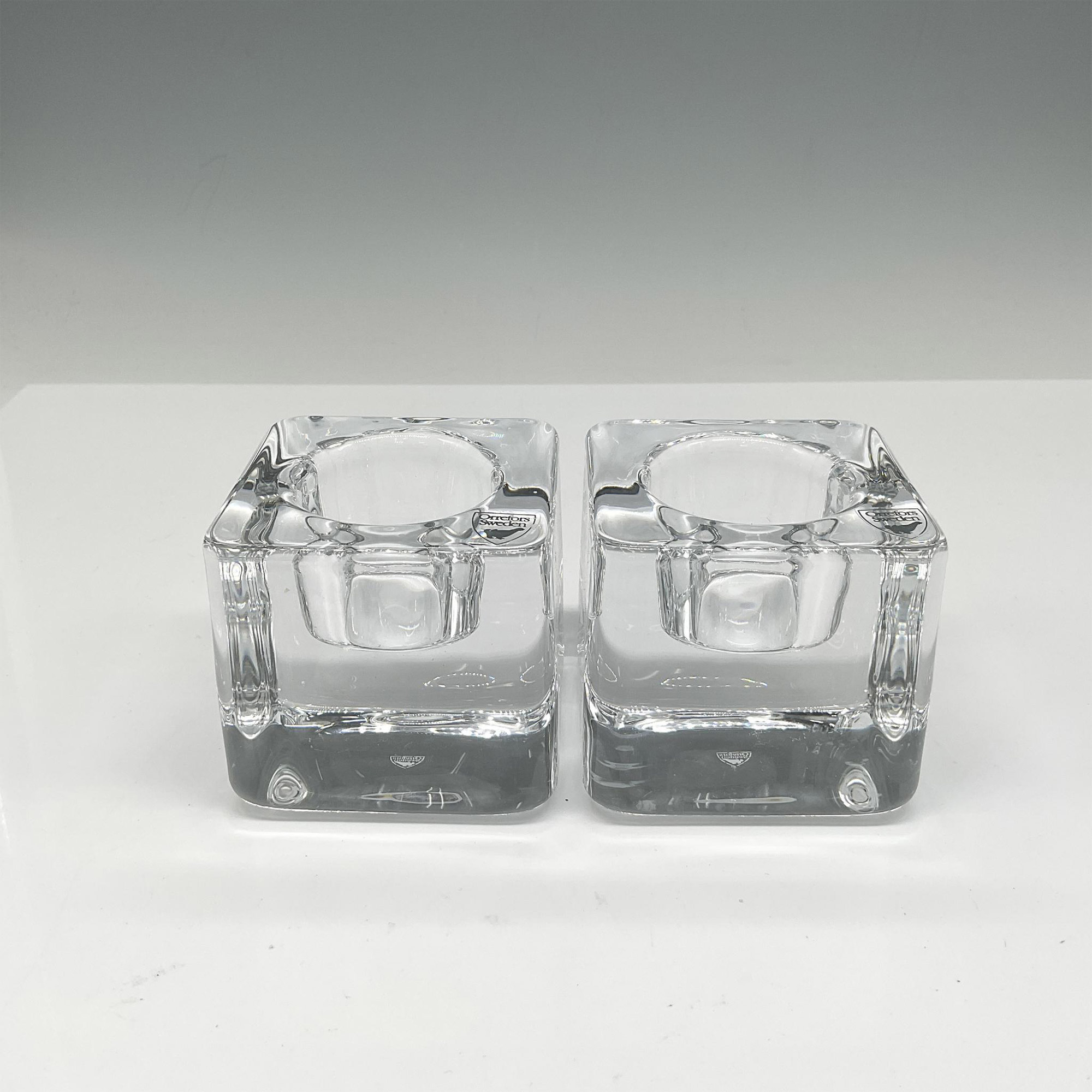 Pair of Orrefors Crystal Nordic Light Ice Cube Votives