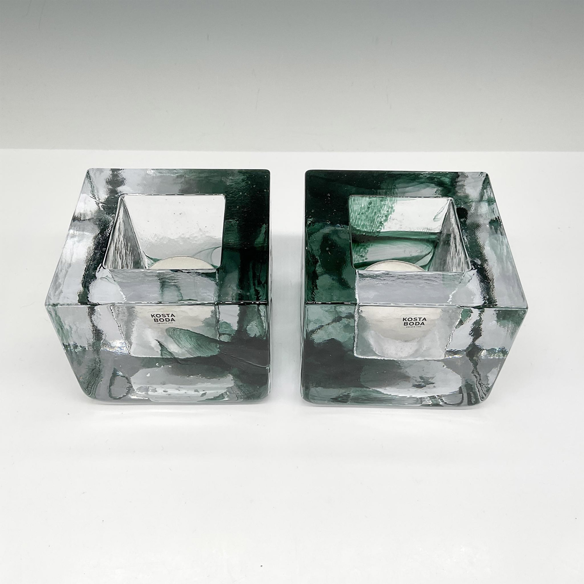 Pair of Kosta Boda Art Glass Brick Votives, Green - Bild 2 aus 4