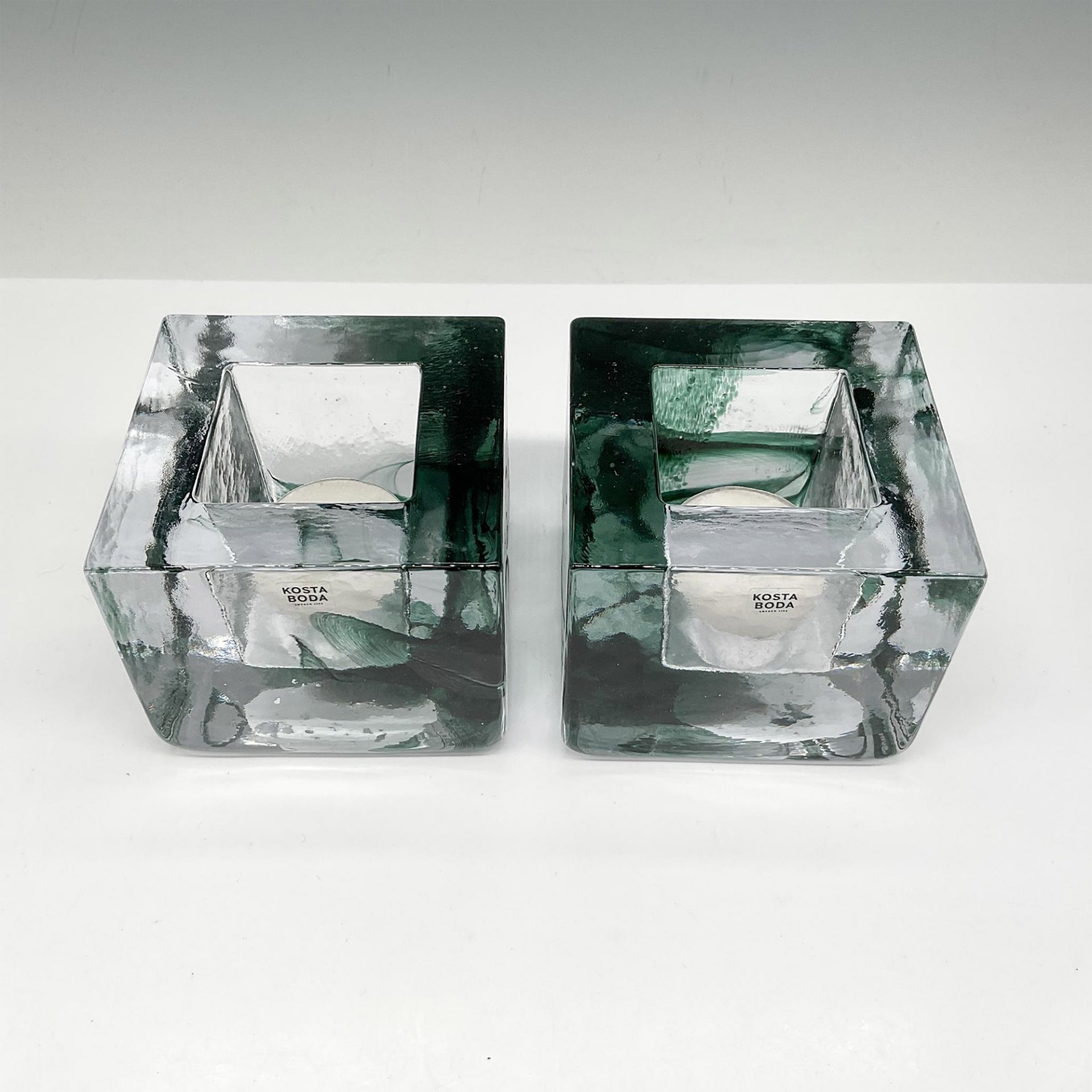 Pair of Kosta Boda Art Glass Brick Votives, Green - Image 2 of 4