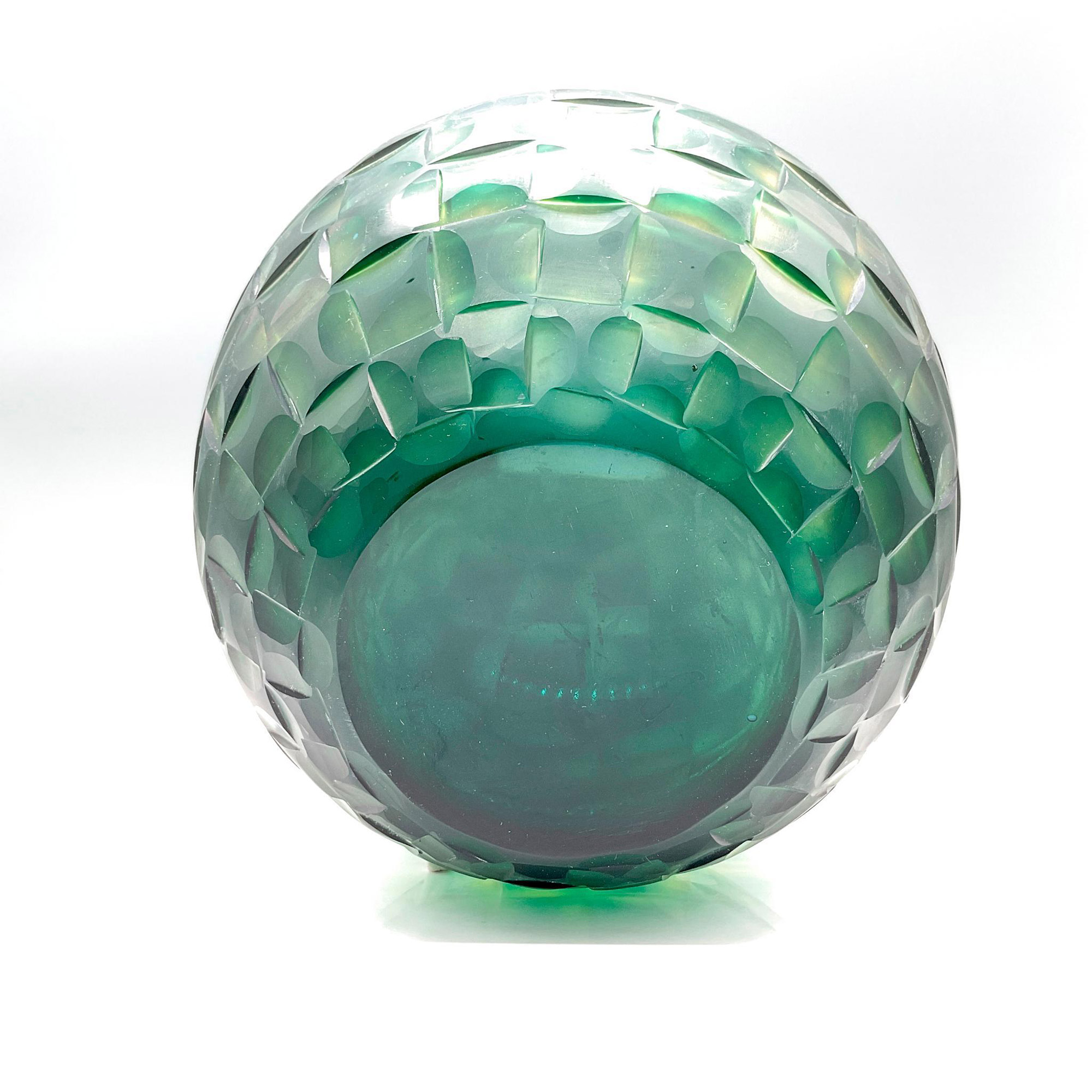 Vintage Indian Green Glass Woven Facets Vase - Image 3 of 3