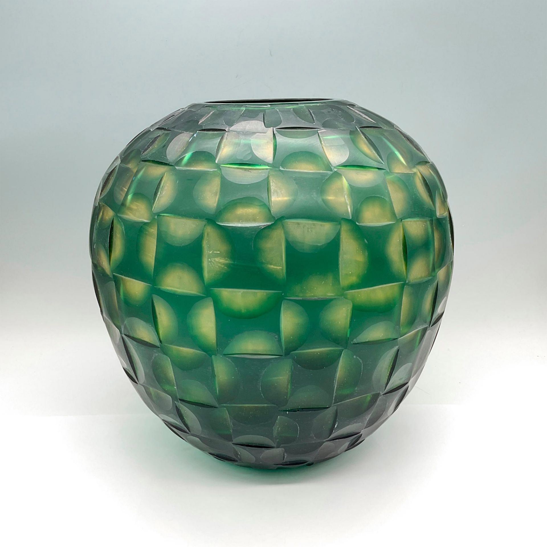 Vintage Indian Green Glass Woven Facets Vase