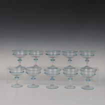 10pc Murano Venetian Coupe Glasses w/Applied Rigaree