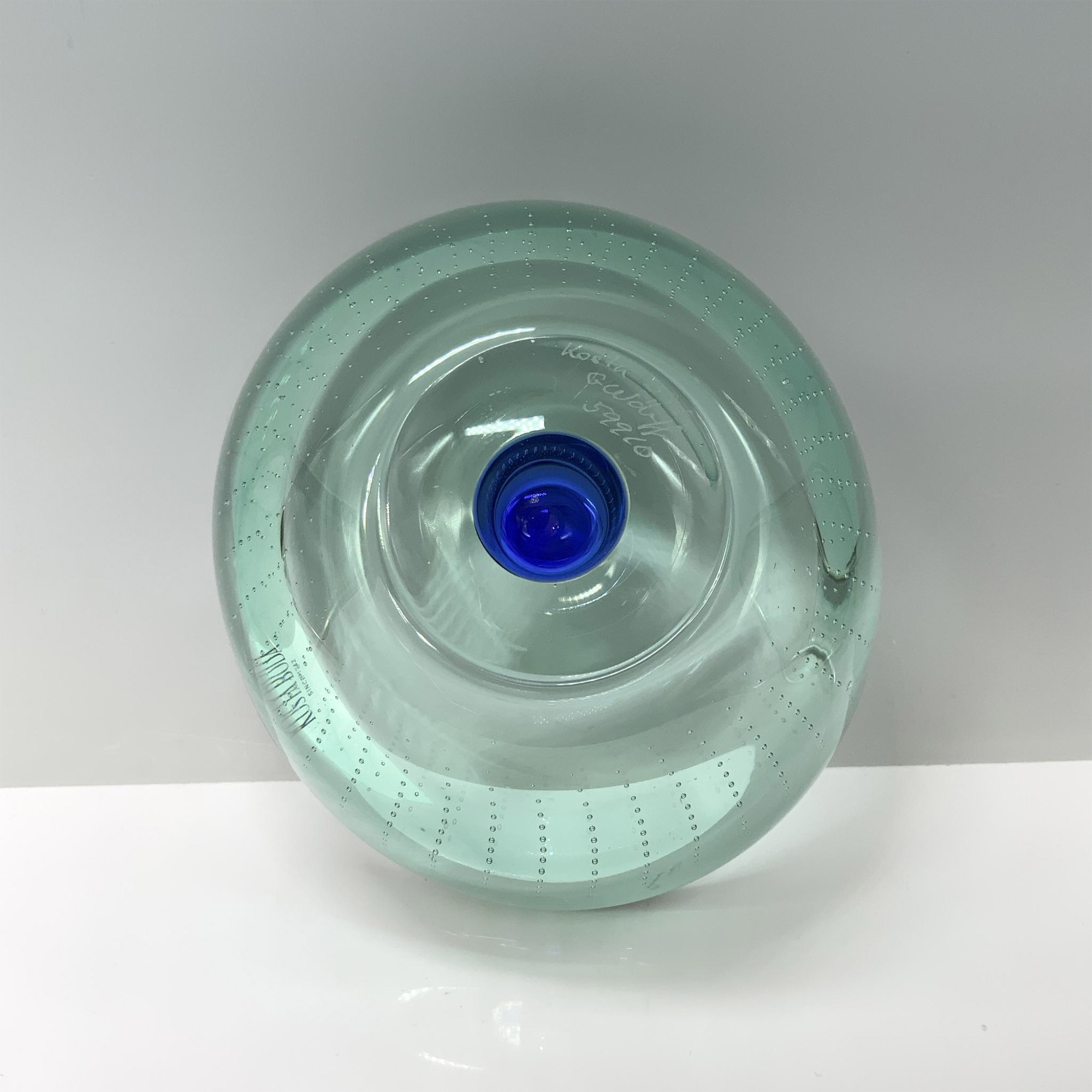 Goran Warff for Kosta Boda Crystal Art Bowl, Teal - Image 3 of 3