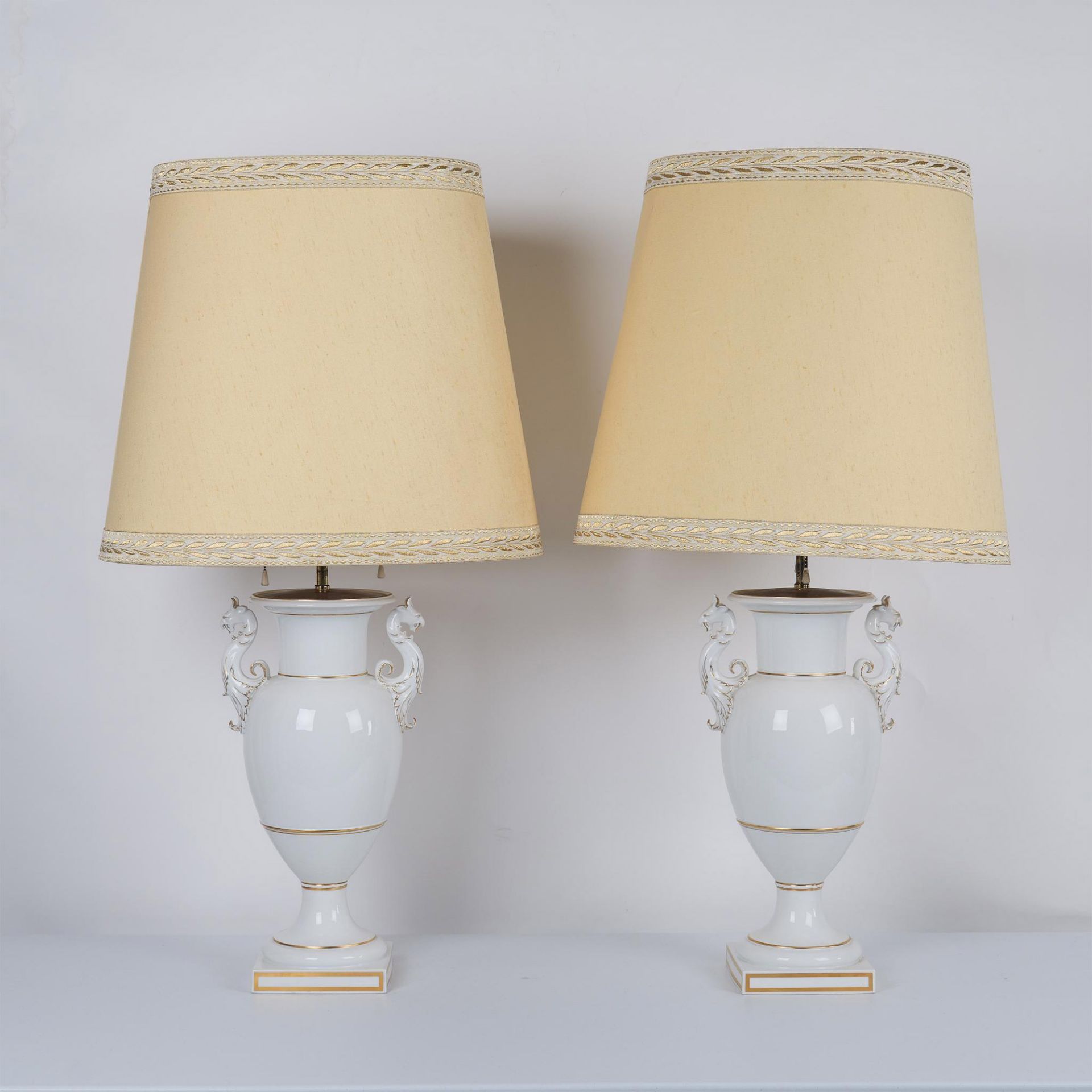 Pair of KPM White Porcelain Amphora Lamps
