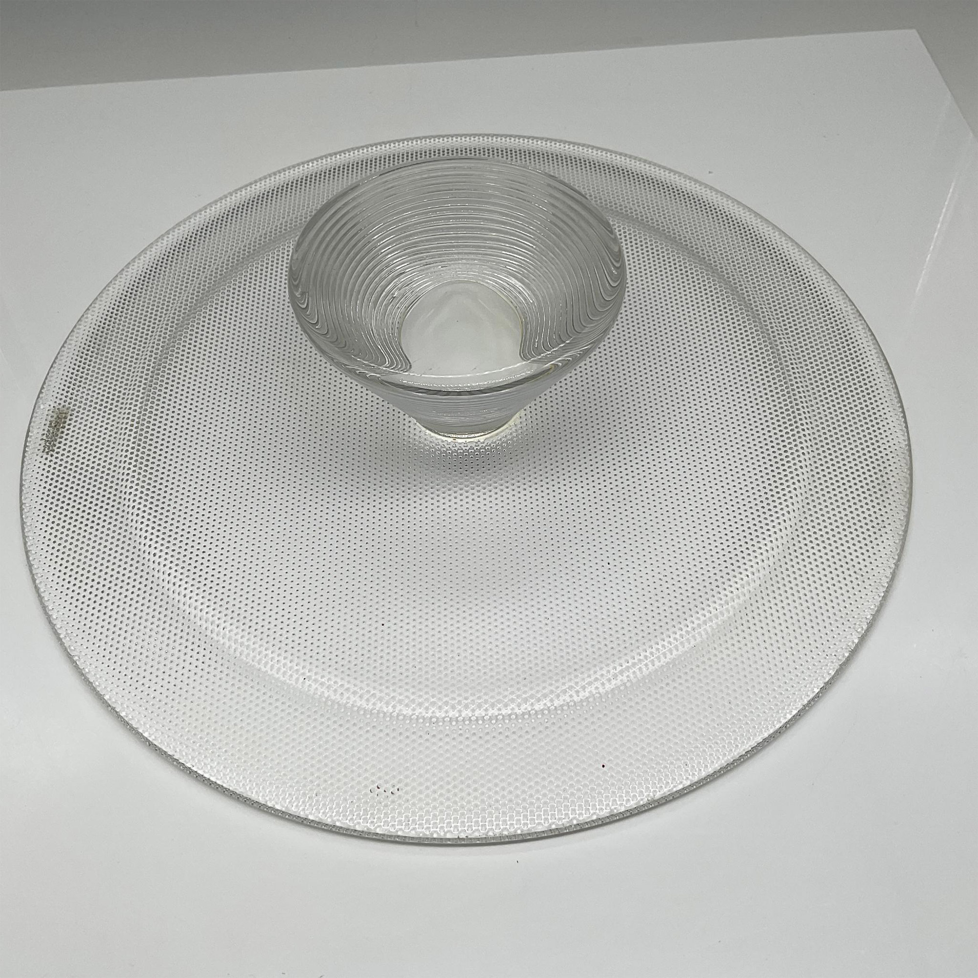 2pc Kosta Boda Art Glass Limelight Cake Stand & Bowl - Image 5 of 5