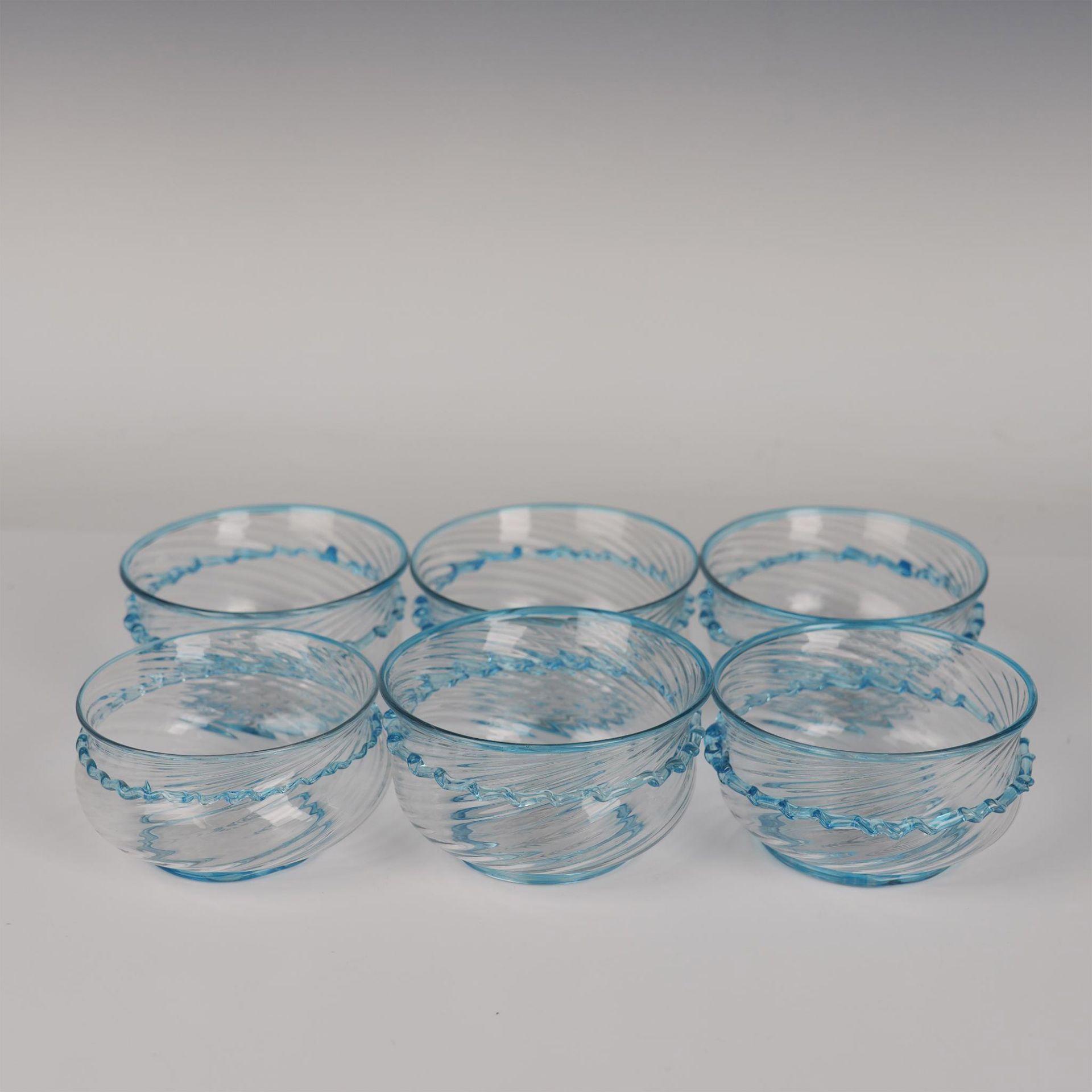 6pc Murano Venetian Glass Wedding Cake Bowls w/Applied Rigaree - Bild 4 aus 4