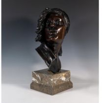 Lombardo, Original Bronze Portrait of a Young Boy, Signed