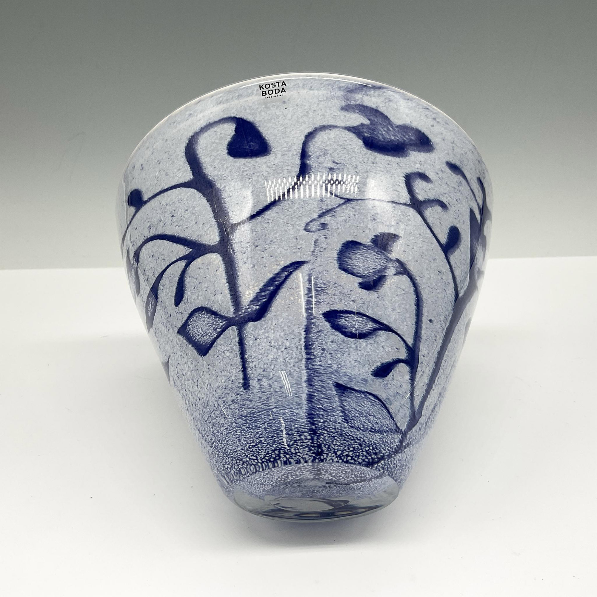 Kosta Boda Art Glass Floating Blue Flowers Vase - Image 3 of 3