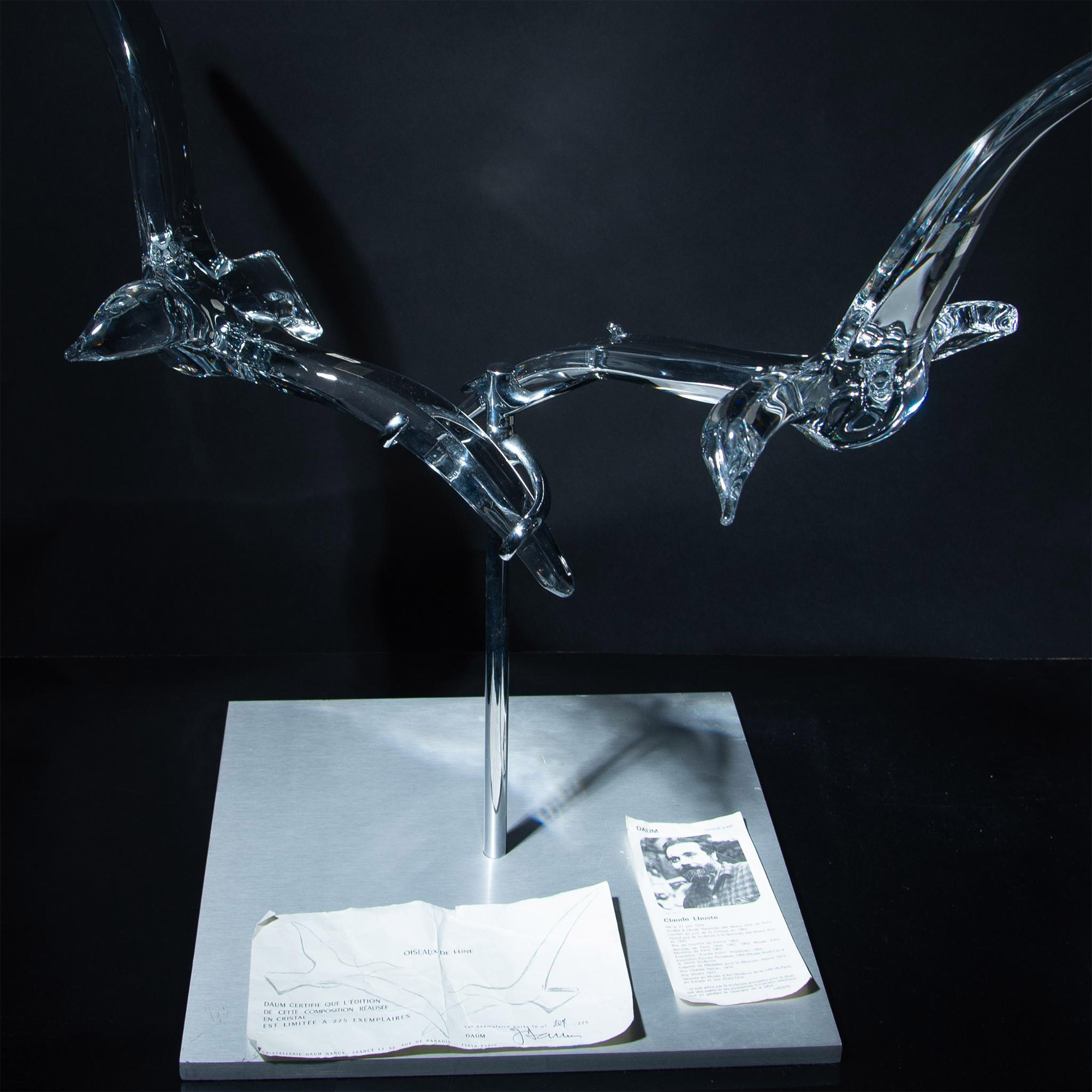 Daum Crystal Sculpture by Claude Lhoste, Birds in Flight - Image 8 of 10