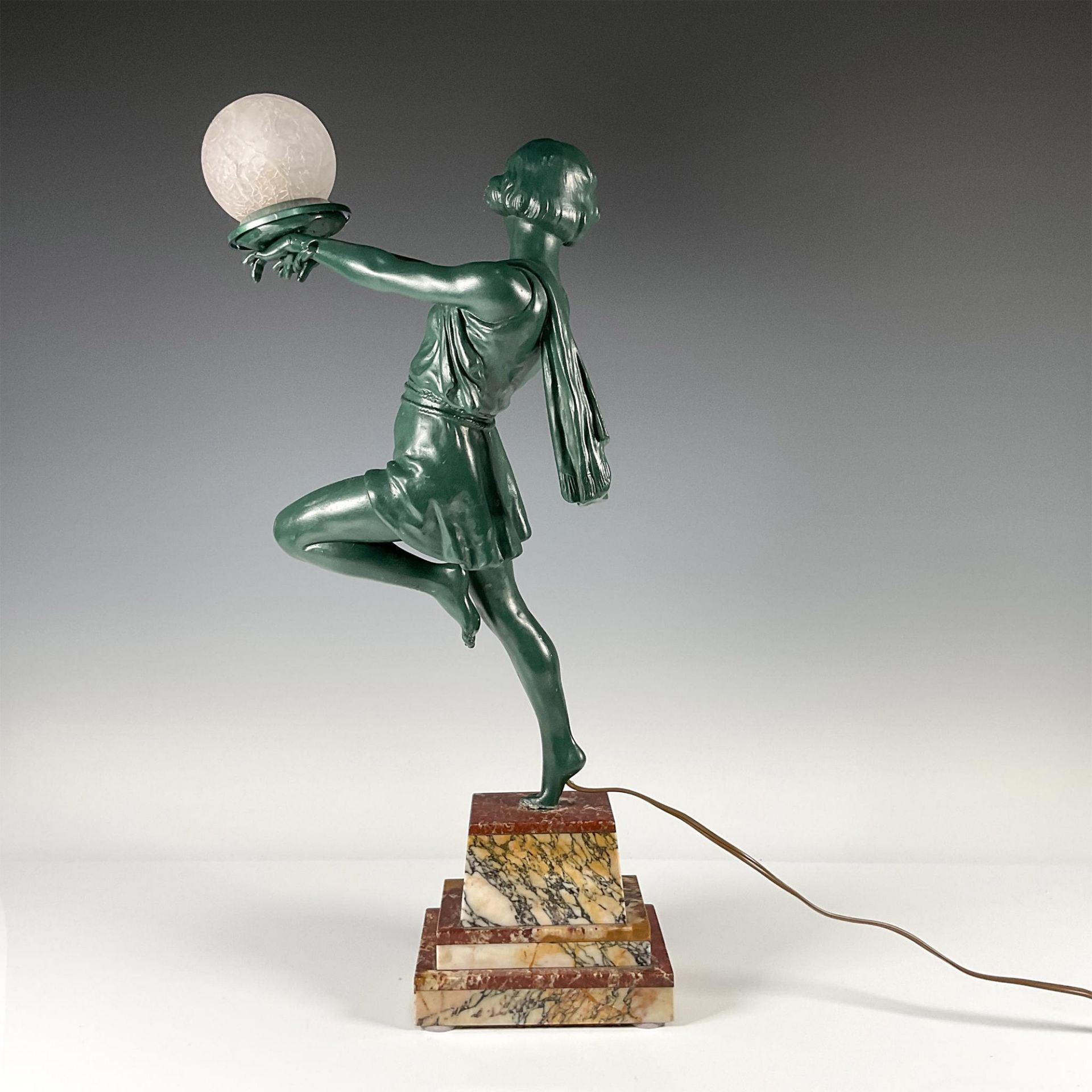 Art Deco Lamp Carlier, Lady Holding A Ball - Image 2 of 4