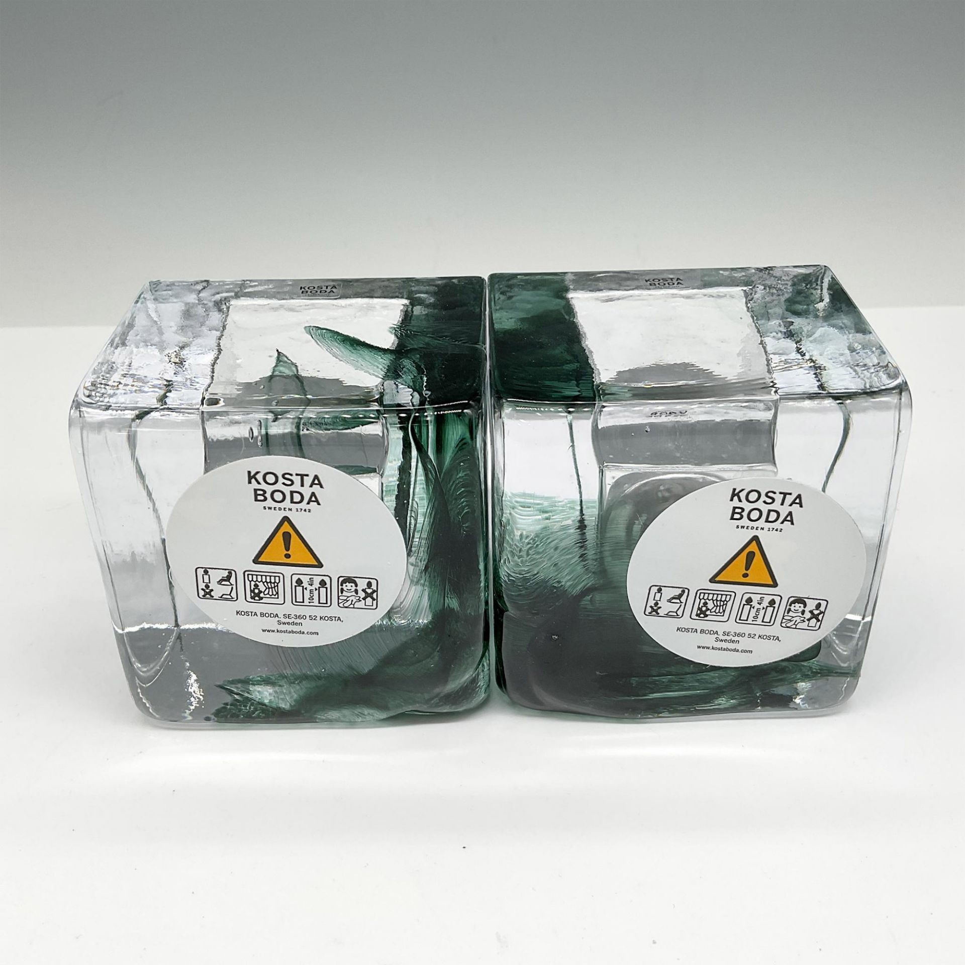 Pair of Kosta Boda Art Glass Brick Votives, Green - Image 3 of 4