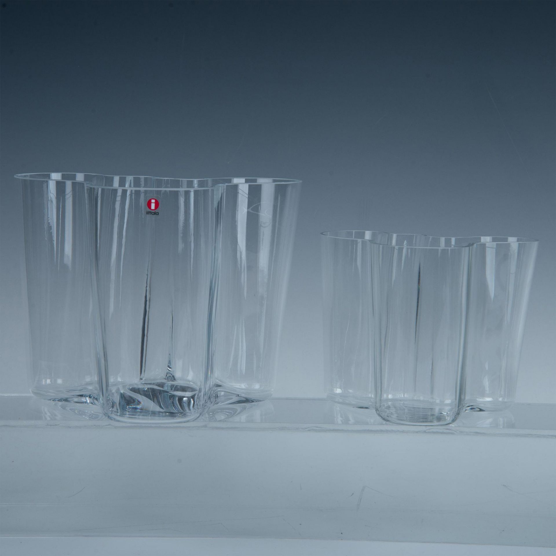 2pc Iittala Clear Glass Vases, Alvar Aalto Collection