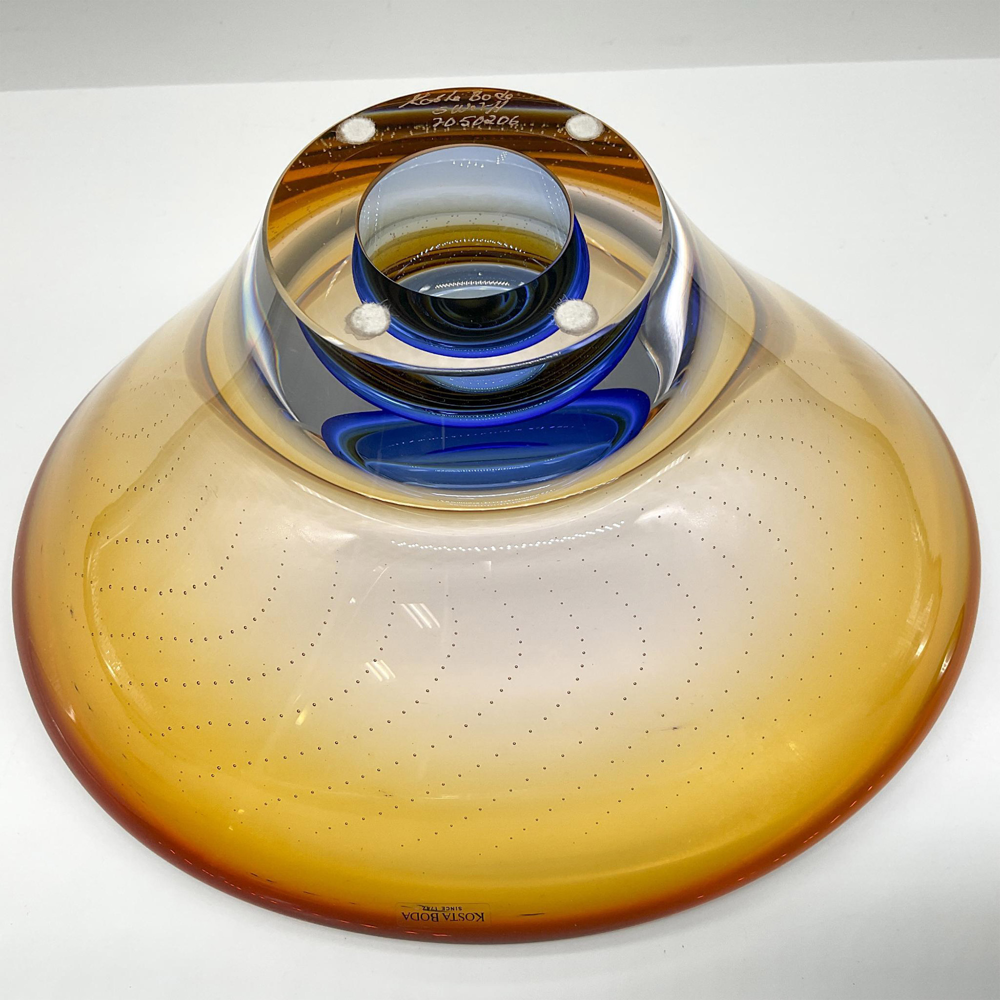 Goran Warff for Kosta Boda Crystal Wave Bowl, Signed - Image 4 of 4