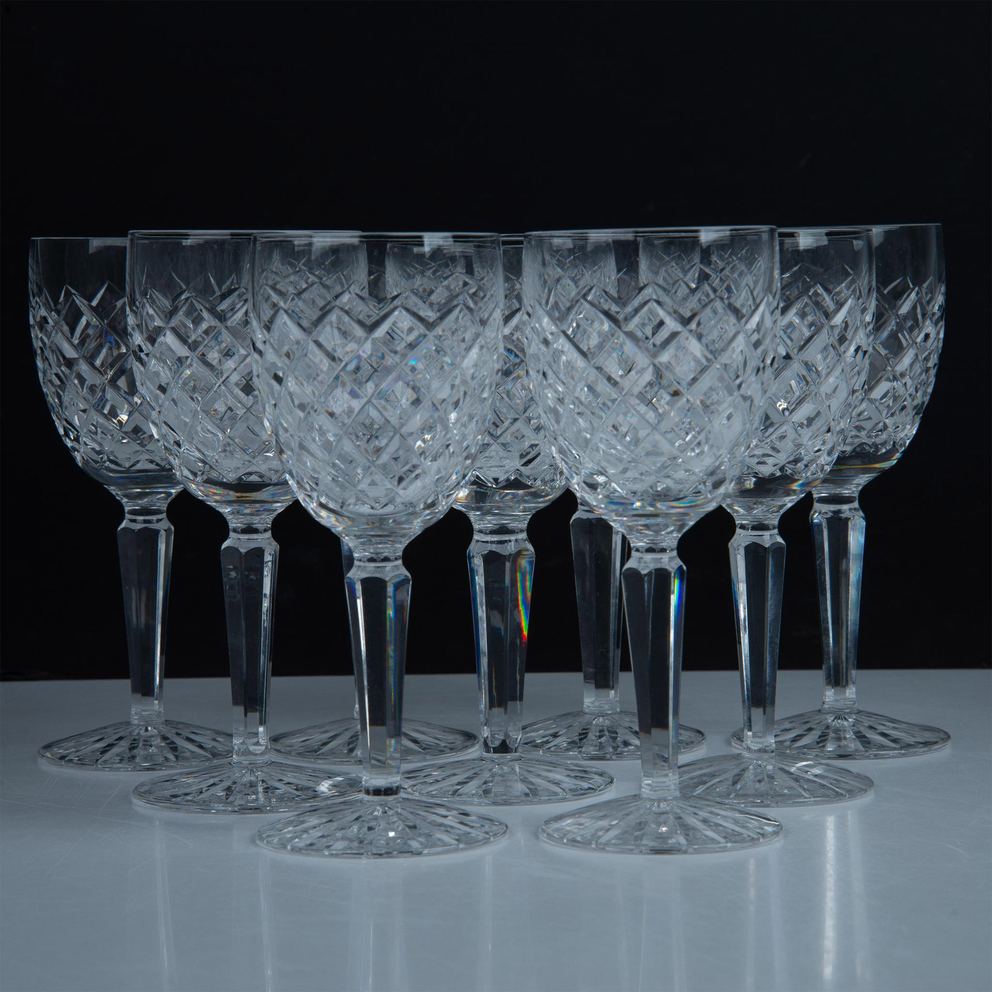 9pc Waterford Crystal White Wine Glasses, Comeragh