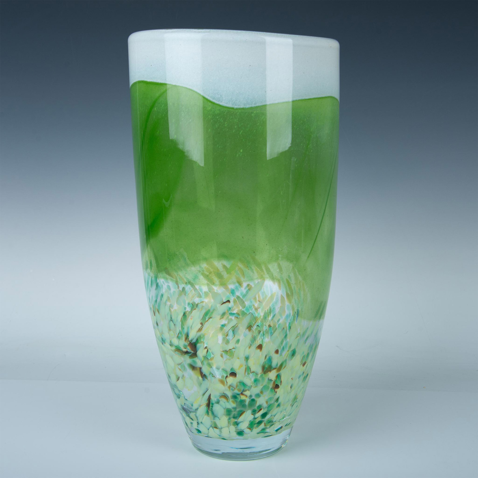 Vintage Abstract Green Glass Vase, Signed