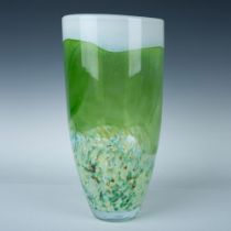 Vintage Abstract Green Glass Vase, Signed