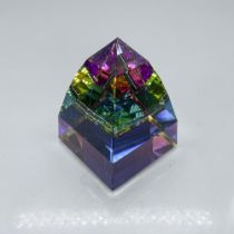 Swarovski Silver Crystal Paperweight, Pyramid Rainbow