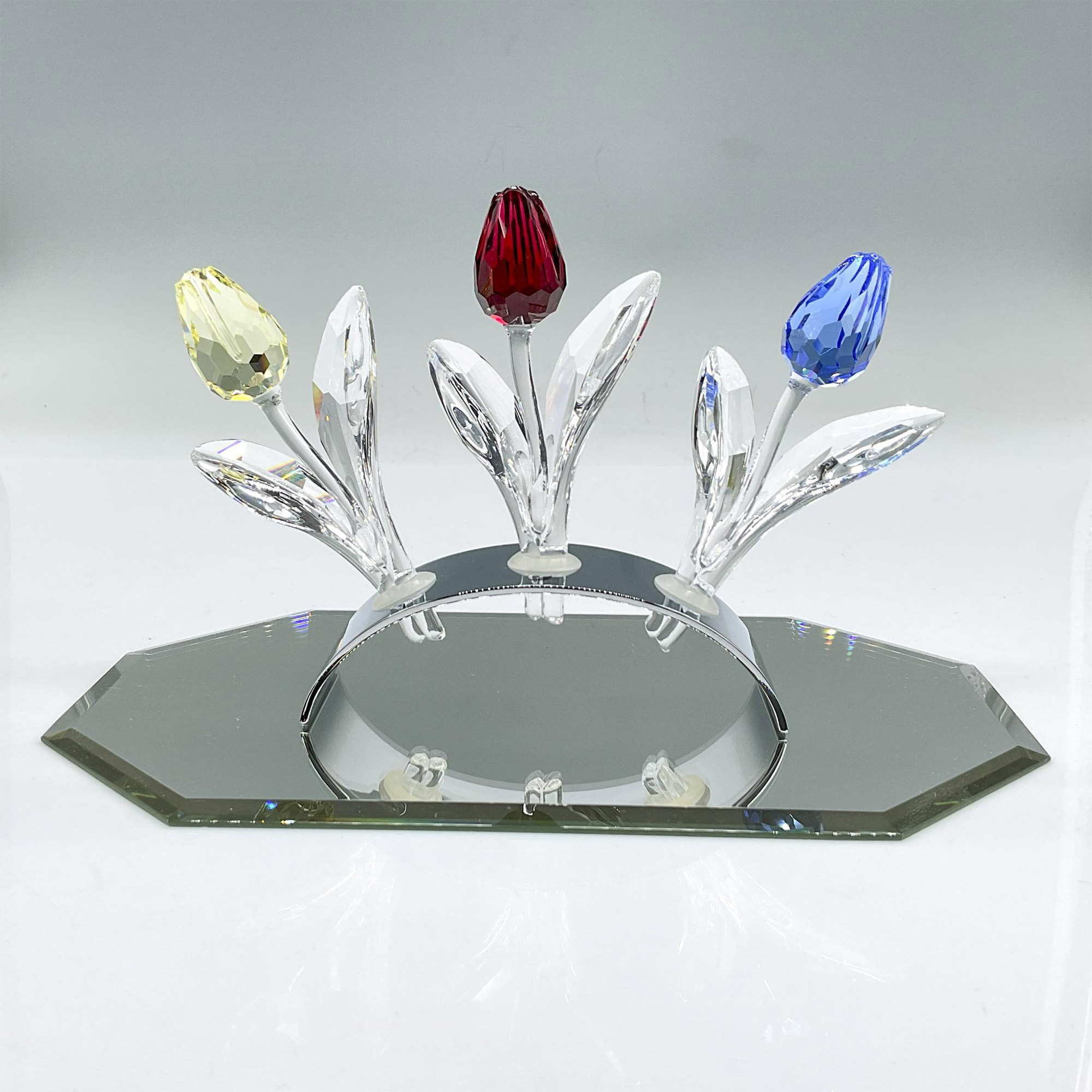 9pc Swarovski Crystal Figurines, Tulips, Stands + Mirror