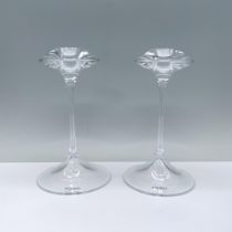 2pc Kosta Boda Crystal Candlesticks, Fanfare