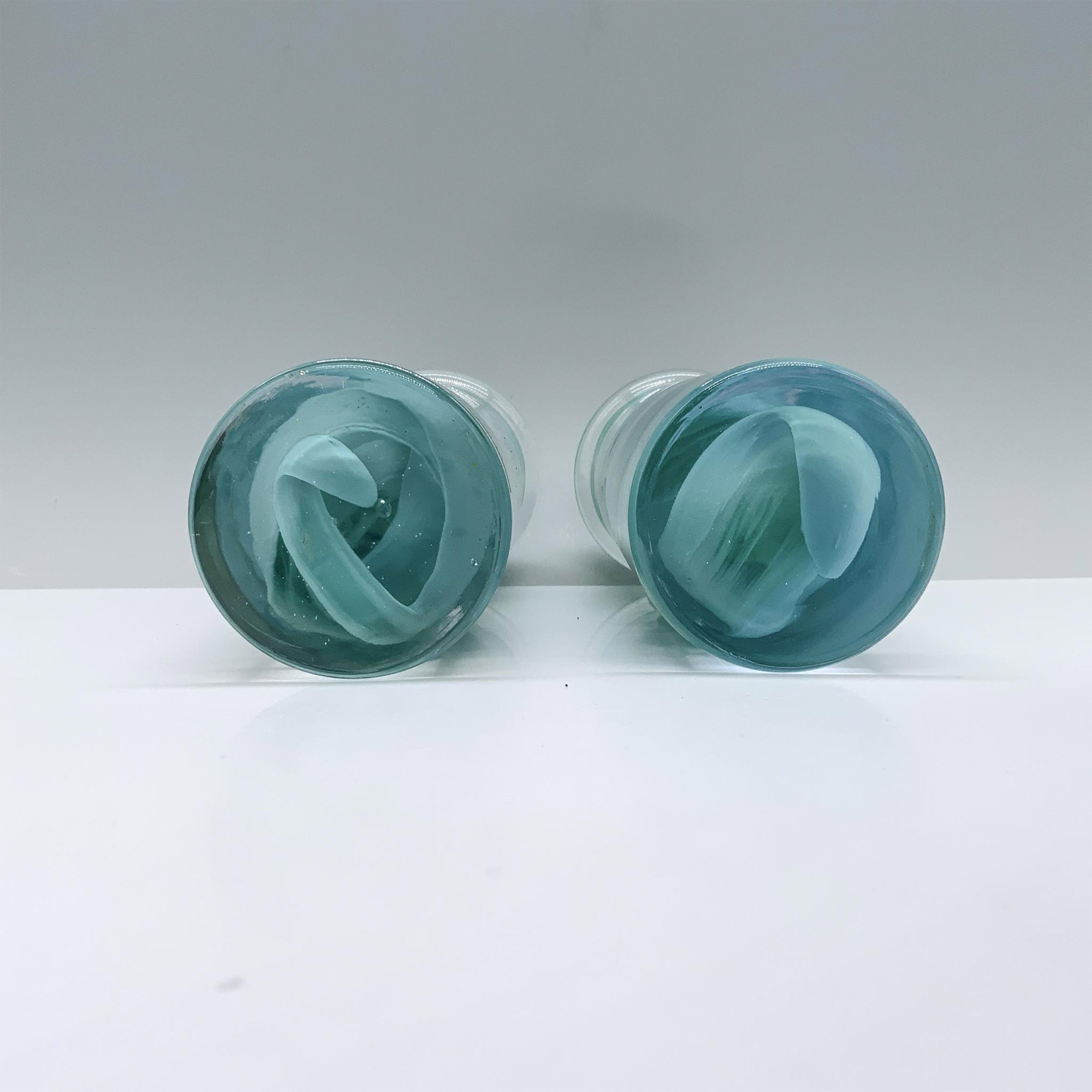 2pc Anna Ehrner for Kosta Boda Atoll Candlesticks, Teal - Image 3 of 3