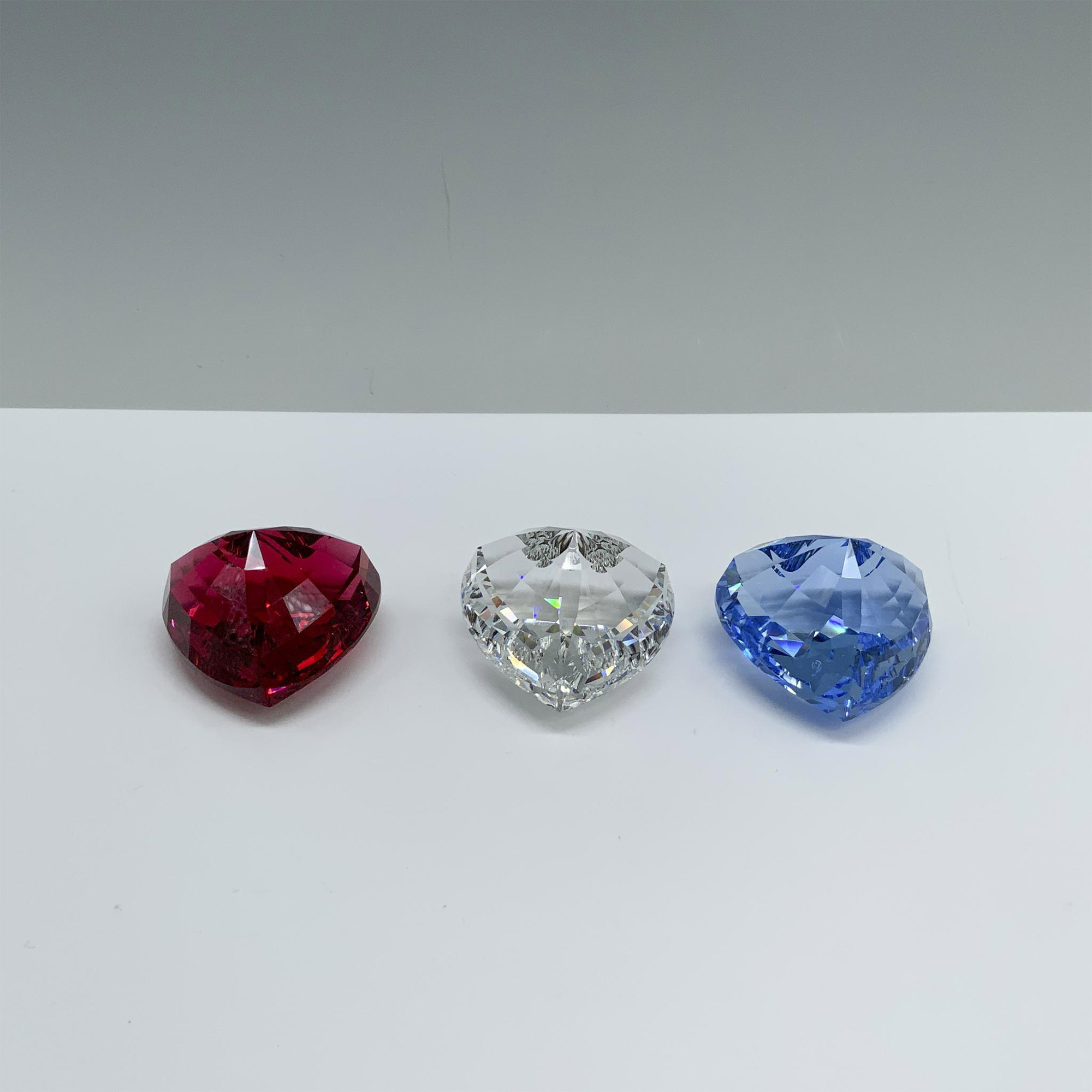 3pc Swarovski Crystal Figurines, Red, Blue, and Clear Heart - Image 3 of 4