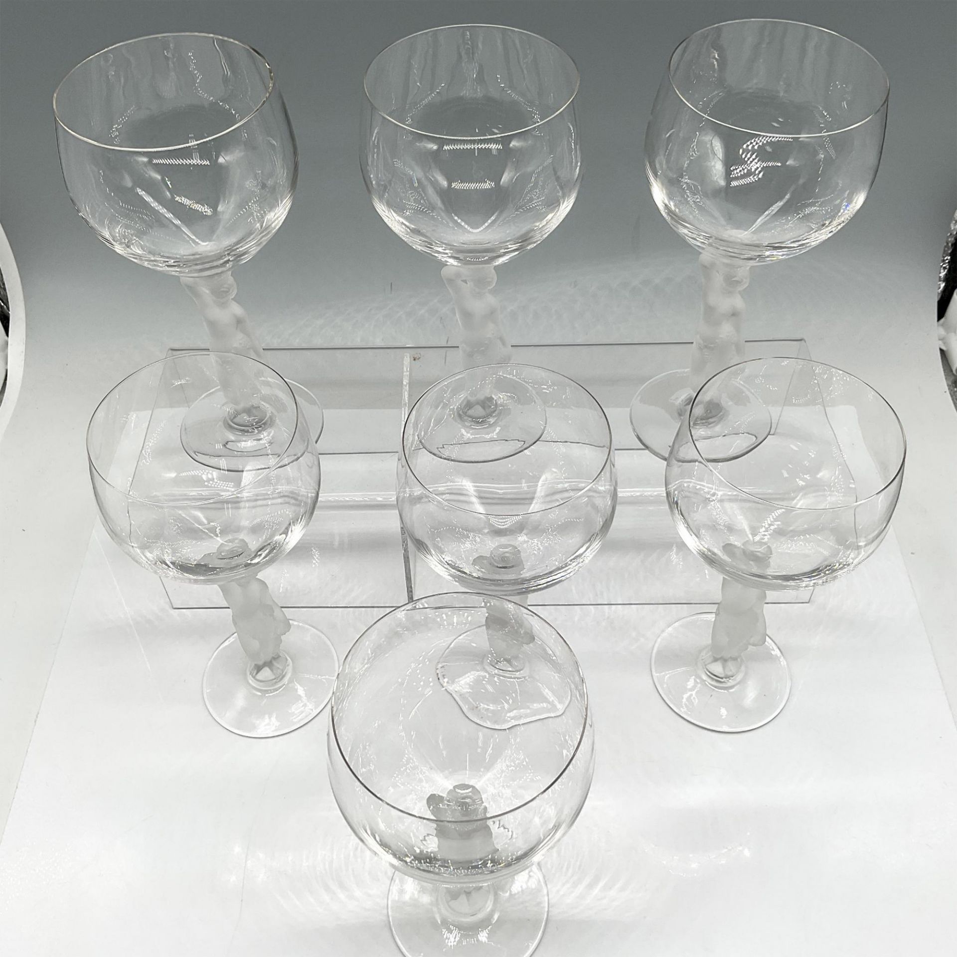 7pc Vintage Bayel Bacchus Crystal Frosted Male Nude Goblets - Image 2 of 4