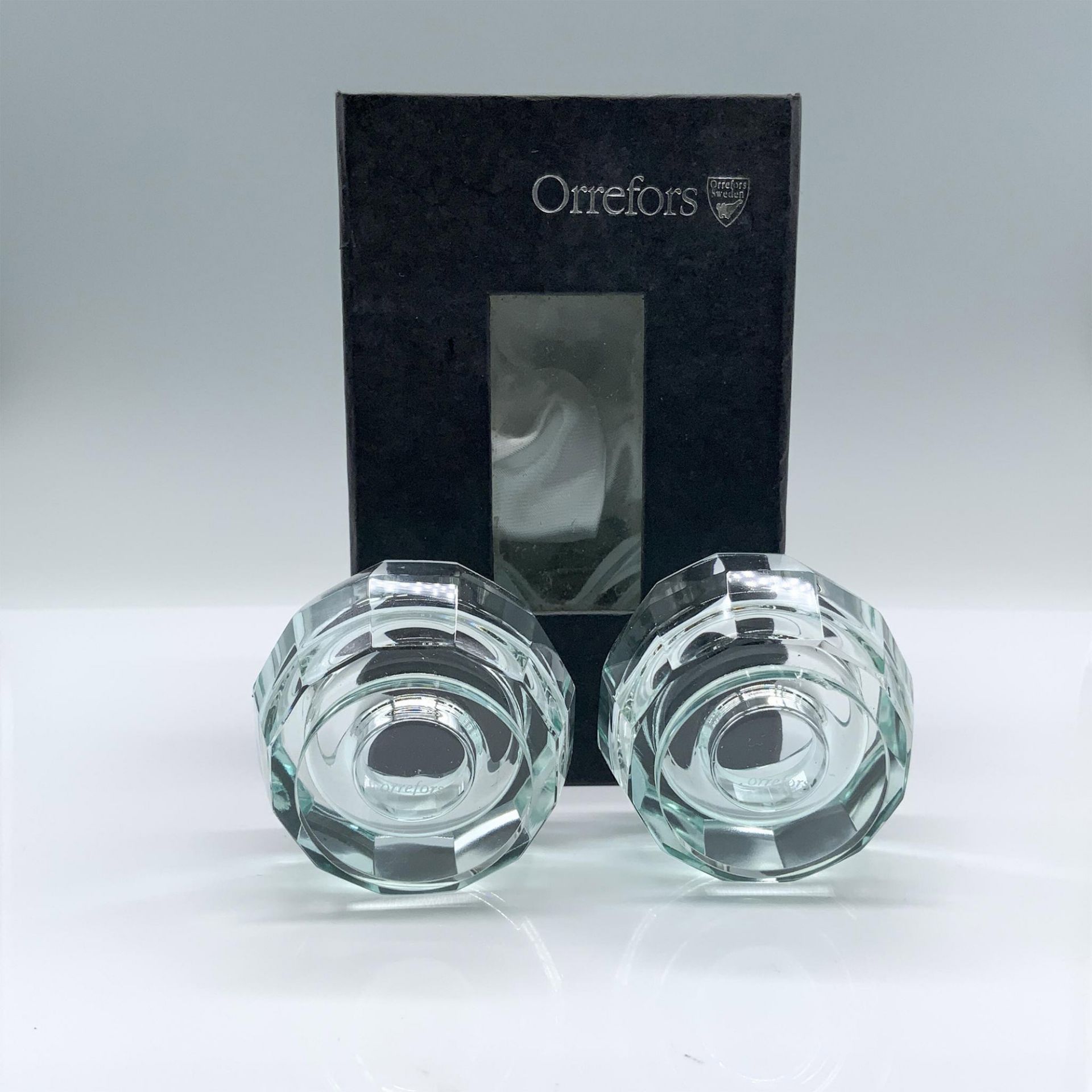 Pair of Orrefors Blue Crystal Totem Harmony Candle Holders - Image 5 of 5