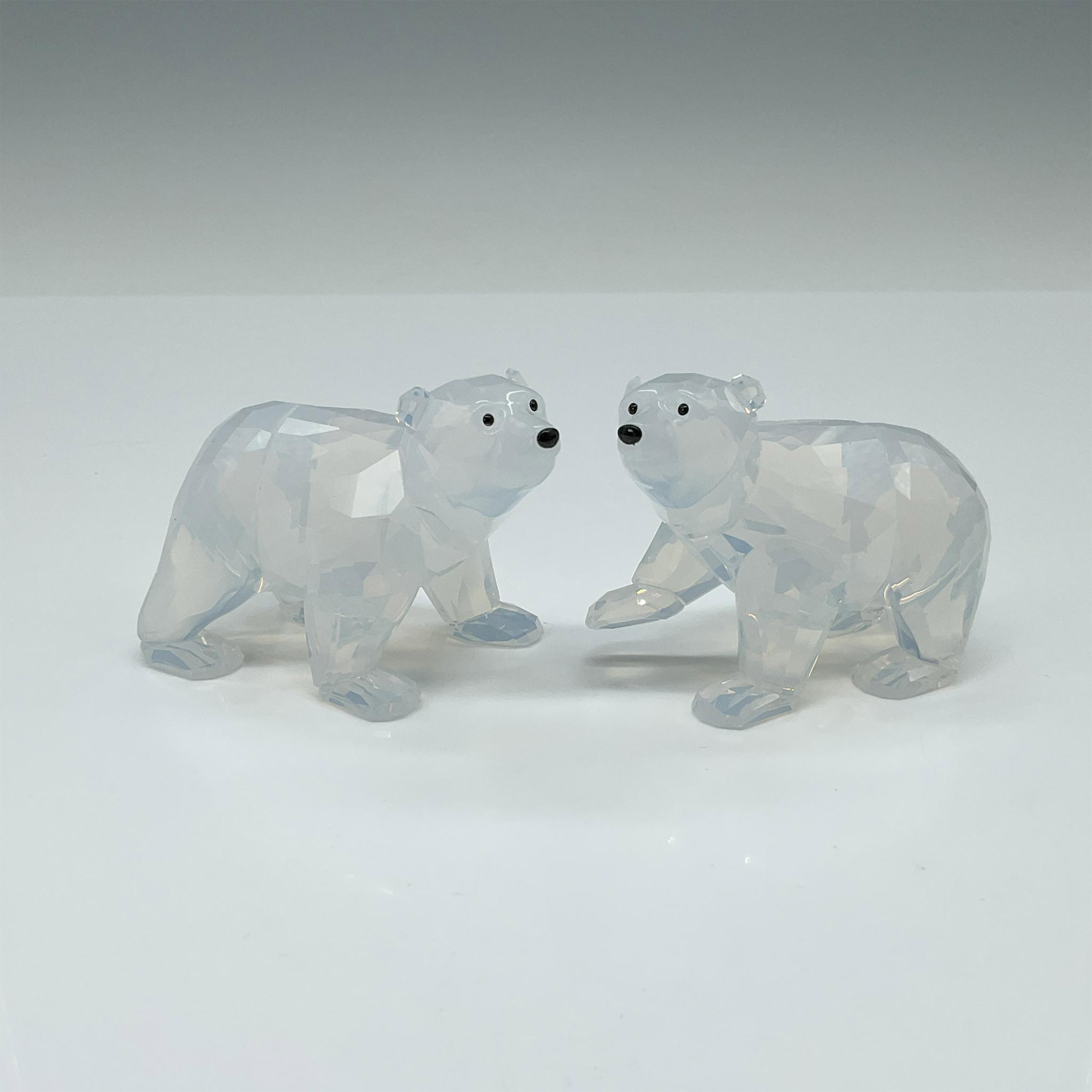 2pc Swarovski Crystal Figurines, Polar Bear Cubs White Opal