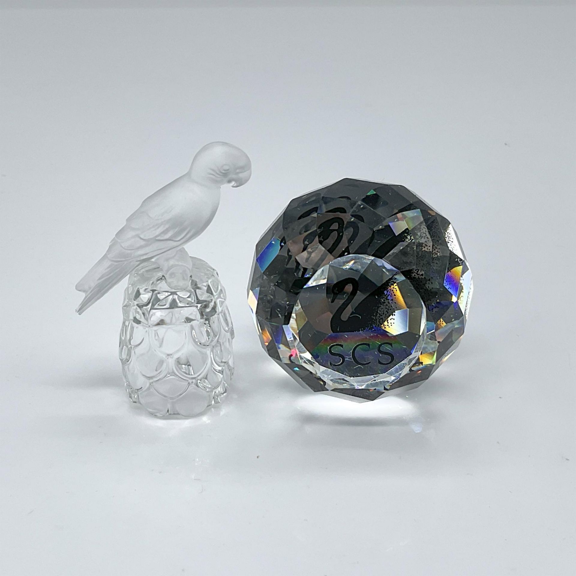 2pc Swarovski Crystal Figurines, Parrot Thimble, Paperweight