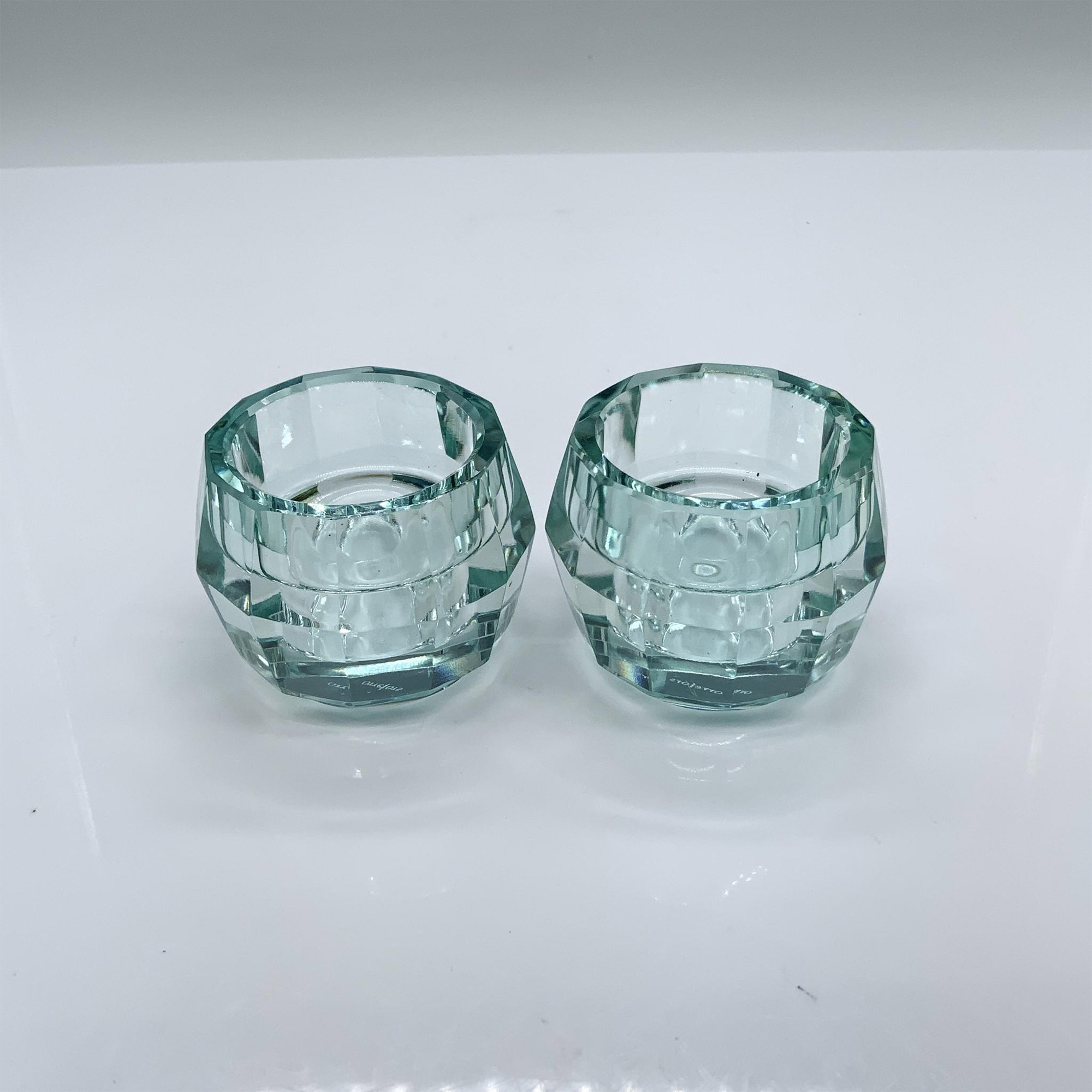 Pair of Orrefors Blue Crystal Totem Harmony Candle Holders - Image 2 of 5