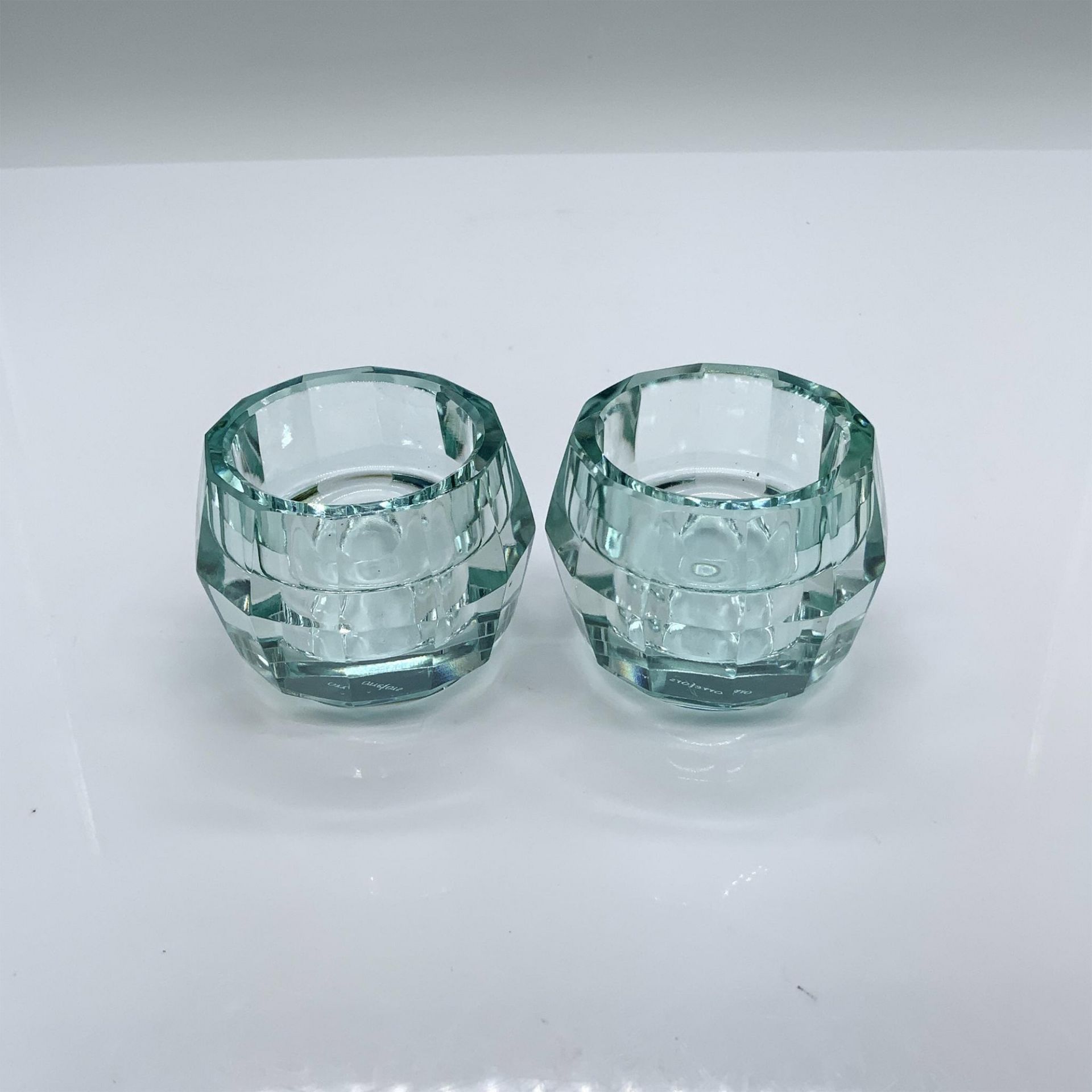 Pair of Orrefors Blue Crystal Totem Harmony Candle Holders - Image 2 of 5