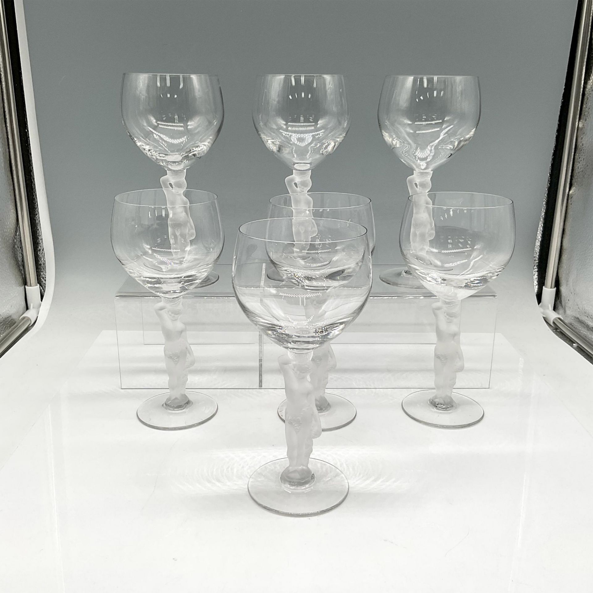 7pc Vintage Bayel Bacchus Crystal Frosted Male Nude Goblets