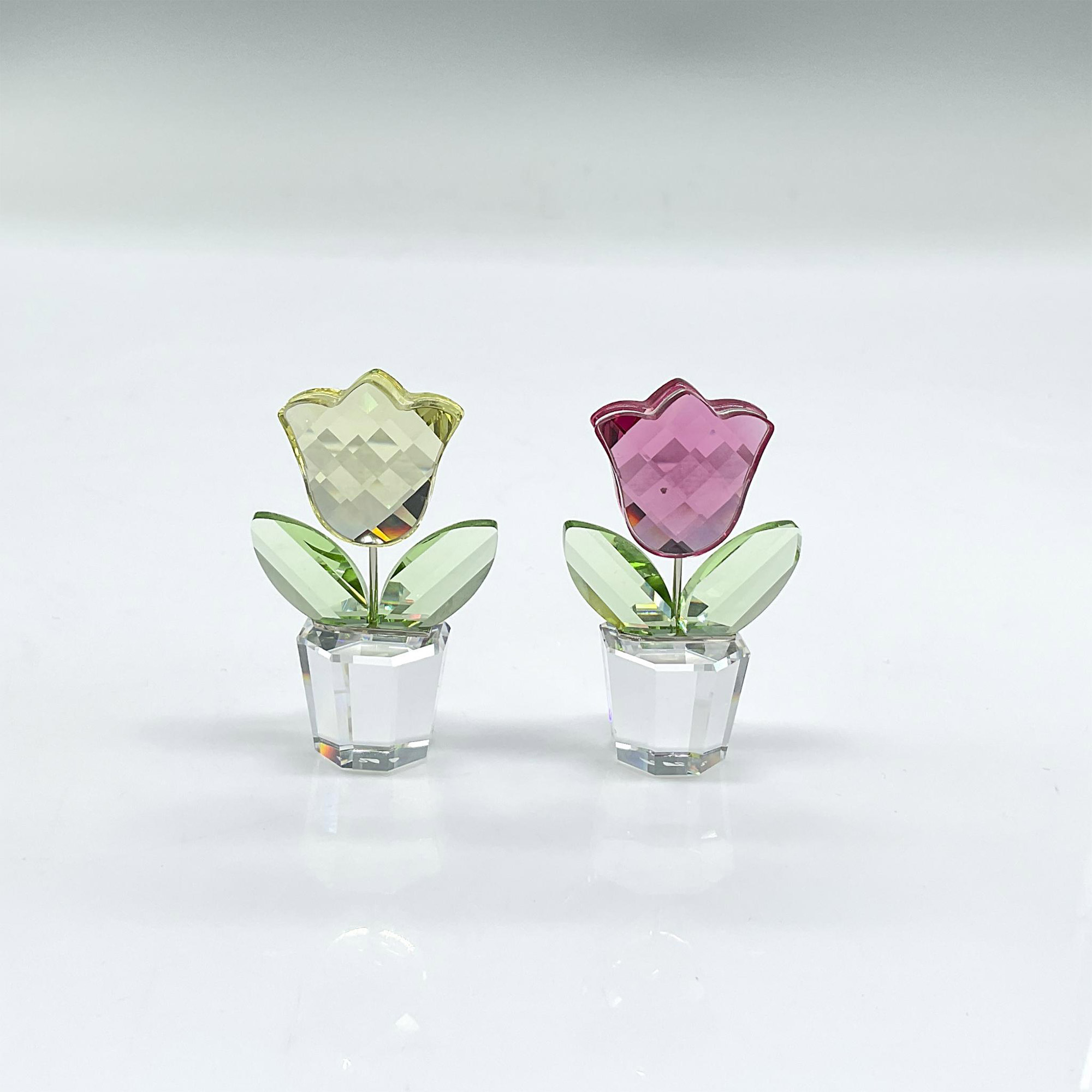 2pc Swarovski Crystal Figurines, Pink and Yellow Tulips - Image 2 of 4