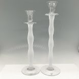 2pc Orrefors Crystal Frosted White Candle Holders, Celeste