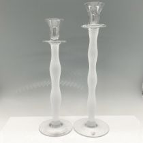 2pc Orrefors Crystal Frosted White Candle Holders, Celeste