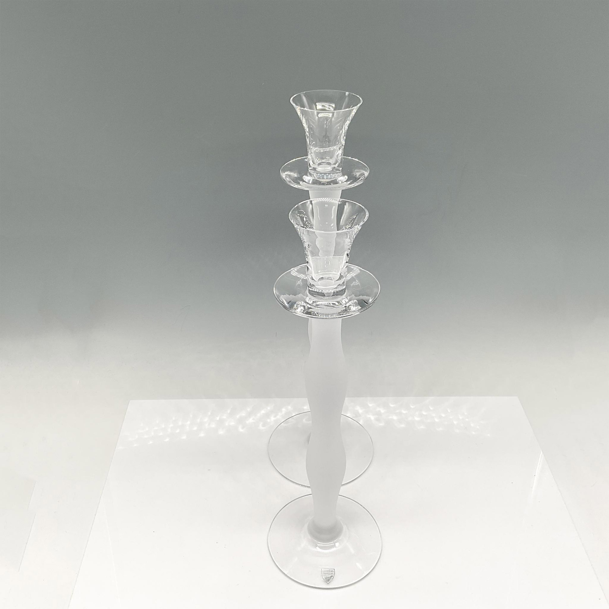 2pc Orrefors Crystal Frosted White Candle Holders, Celeste - Image 2 of 3