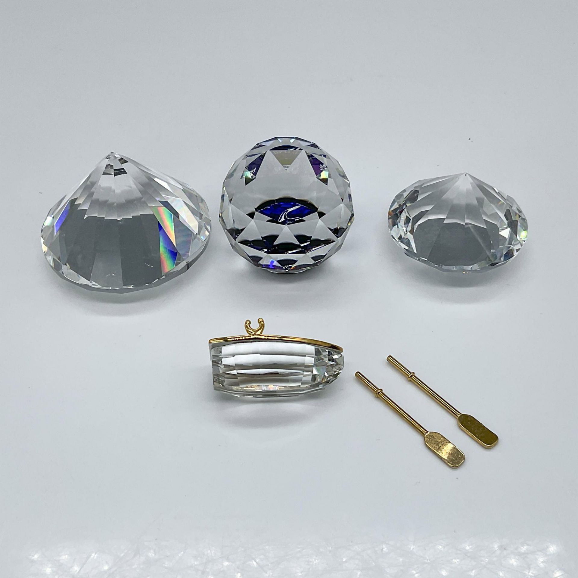 4pc Swarovski Crystal Grouping, Paperweights and Rowboat - Image 3 of 4