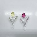2pc Swarovski Crystal Figurines, Pink and Yellow Tulips