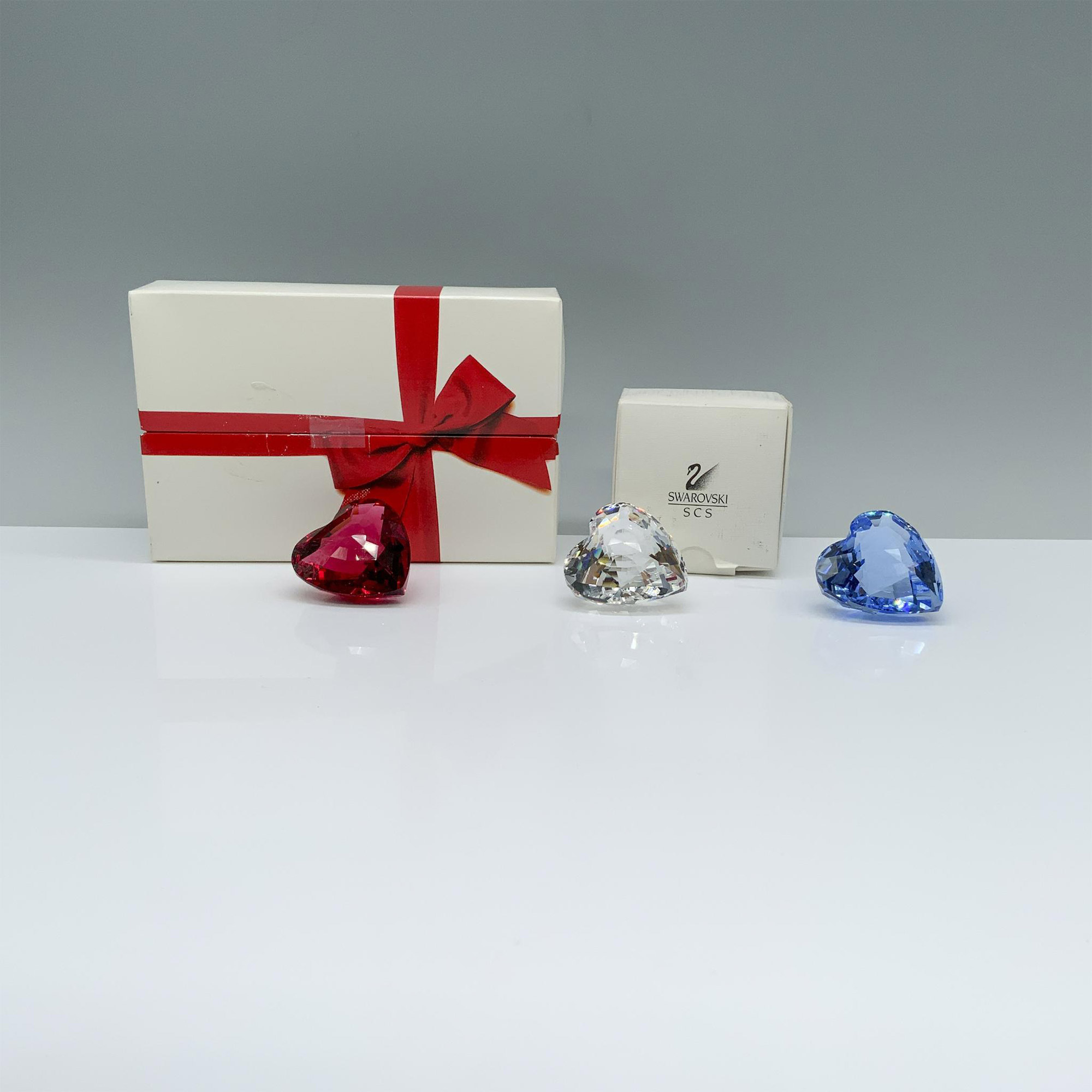 3pc Swarovski Crystal Figurines, Red, Blue, and Clear Heart - Image 4 of 4
