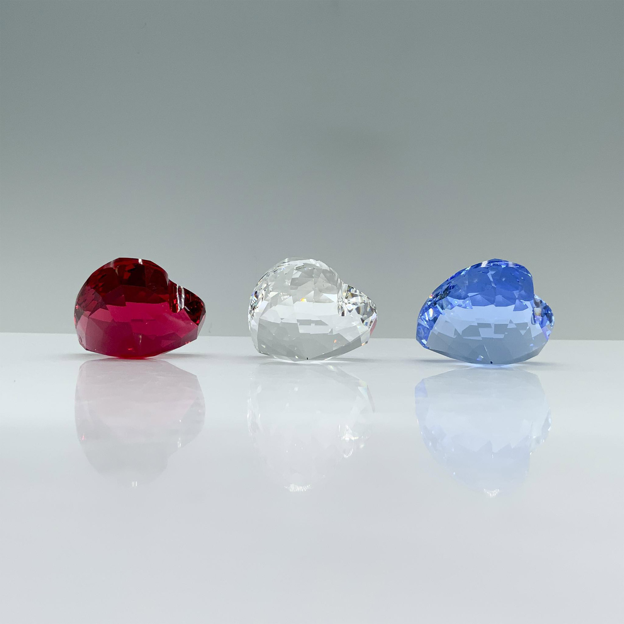 3pc Swarovski Crystal Figurines, Red, Blue, and Clear Heart - Image 2 of 4