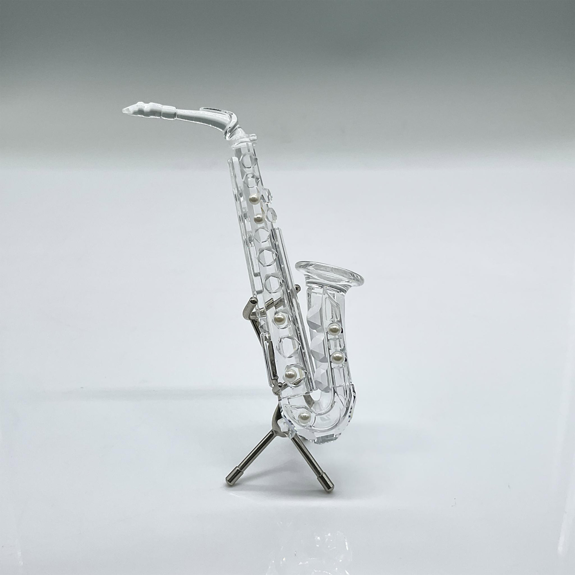 Swarovski Silver Crystal Figurine, Saxophone on Stand